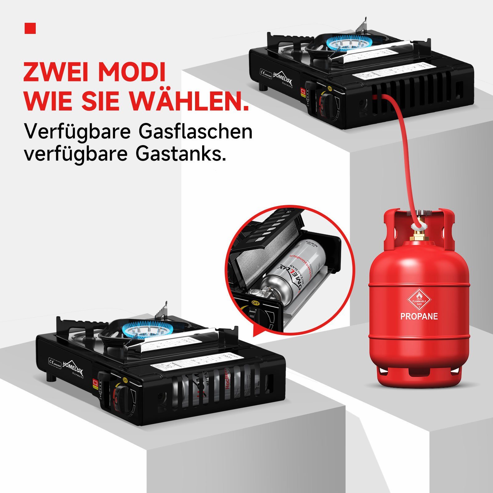 2,2 (12-St), Gaskocher Set Campingkocher 2,2 227g KW Gas Gaskartuschen, HOMELUX KW Gaskocher