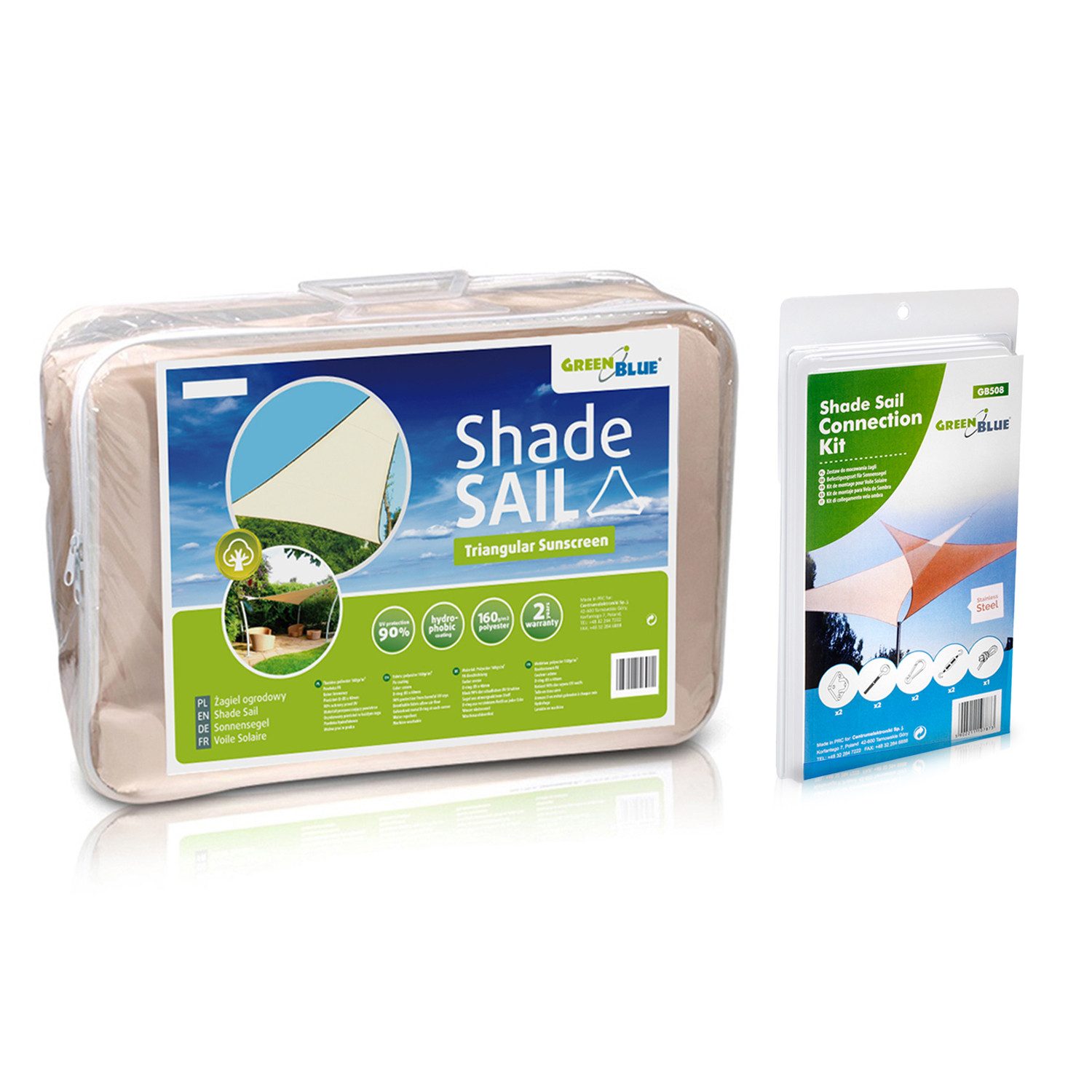 GreenBlue Sonnensegel GB502 + GB508, (1-tlg), UV-Polyester-Gartenschattensegel 5m Dreieck
