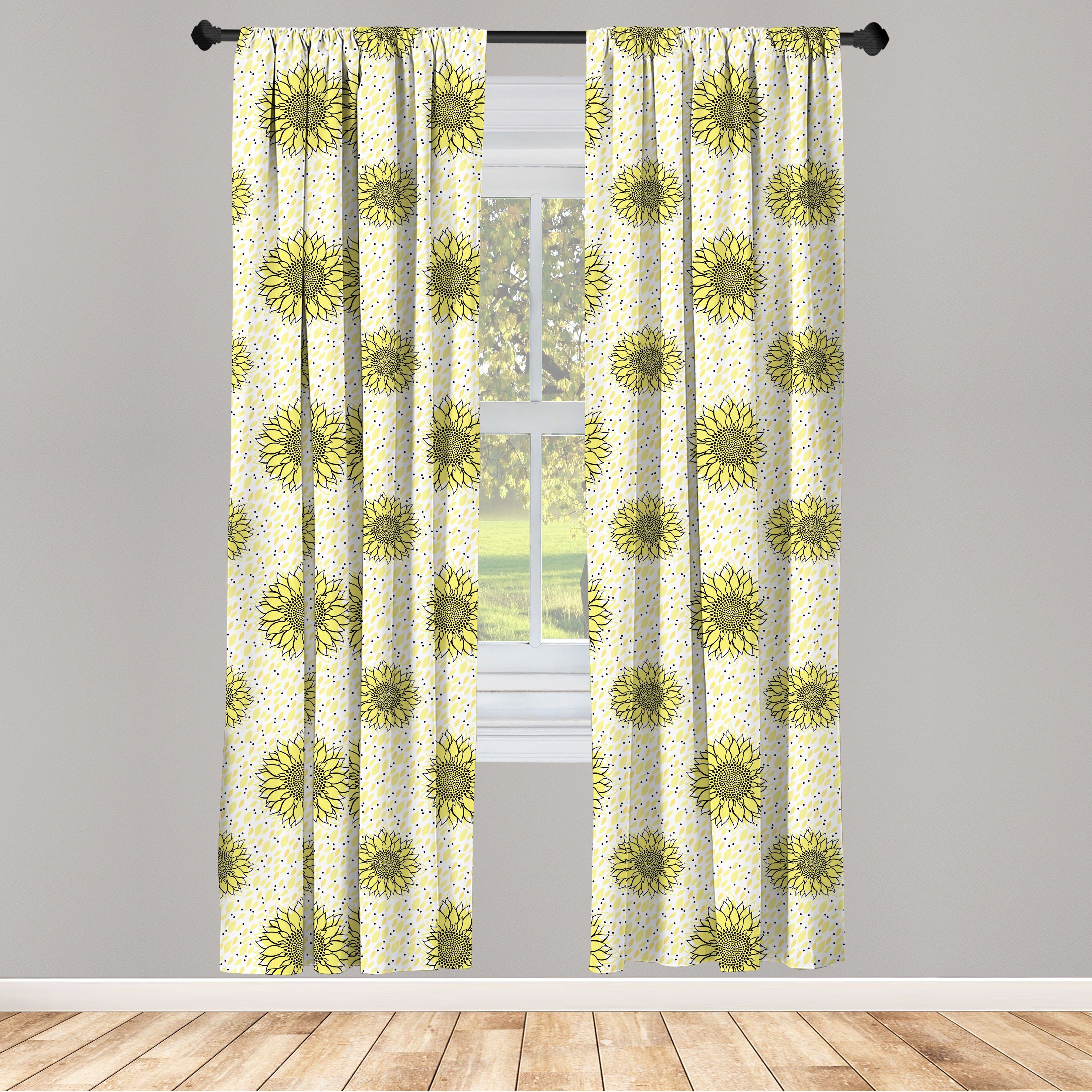 Gardine Vorhang für Wohnzimmer Schlafzimmer Dekor, Abakuhaus, Microfaser, Gelbe Punkte Sunflowers Spots