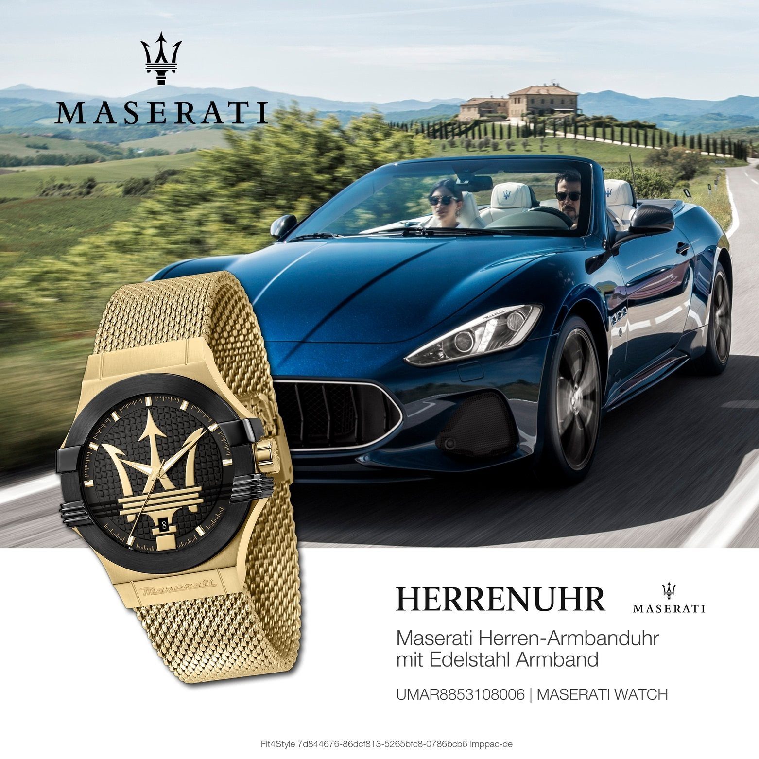 Maserati (ca. Edelstahlarmband, Herren groß gold MASERATI Analog Quarzuhr Made-In Uhr rund, POTENZA, 40mm) Italy Herrenuhr