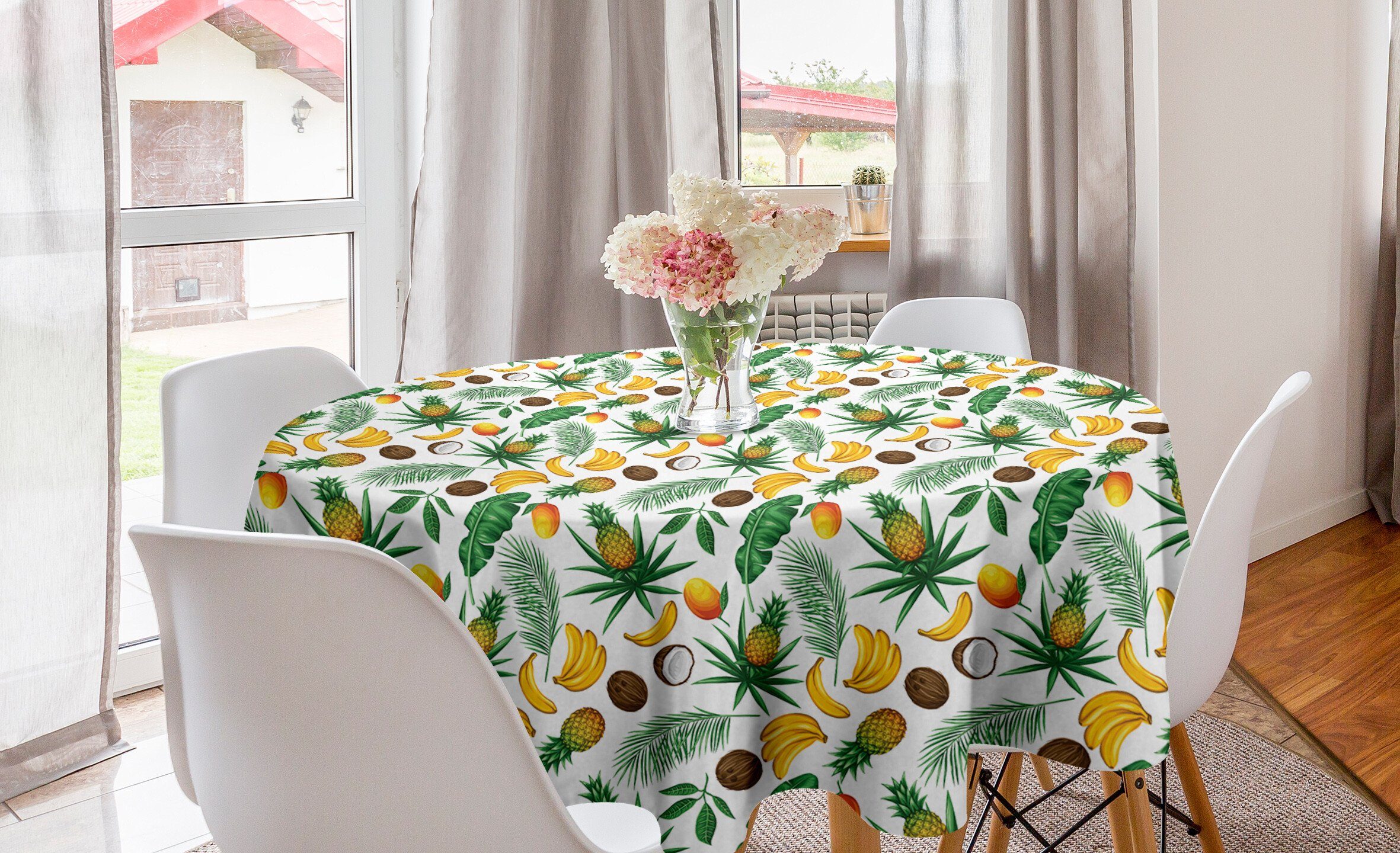 Bananenblatt Kreis Coconut Küche Tischdecke für Esszimmer Abdeckung Tischdecke Dekoration, Abakuhaus Ananas