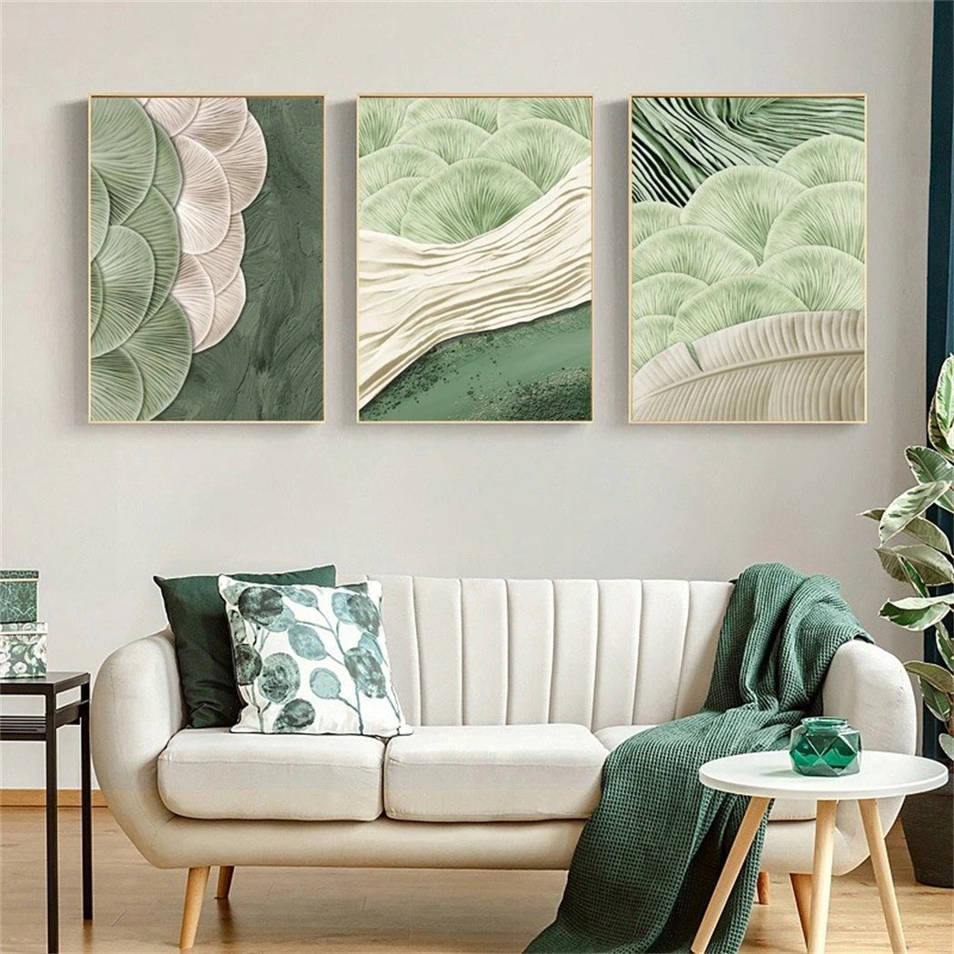 Wandbild DAYUT Kunst minimalistisches (3 St) Wandbild, Blatt Modernes Wanddekoration, grünes