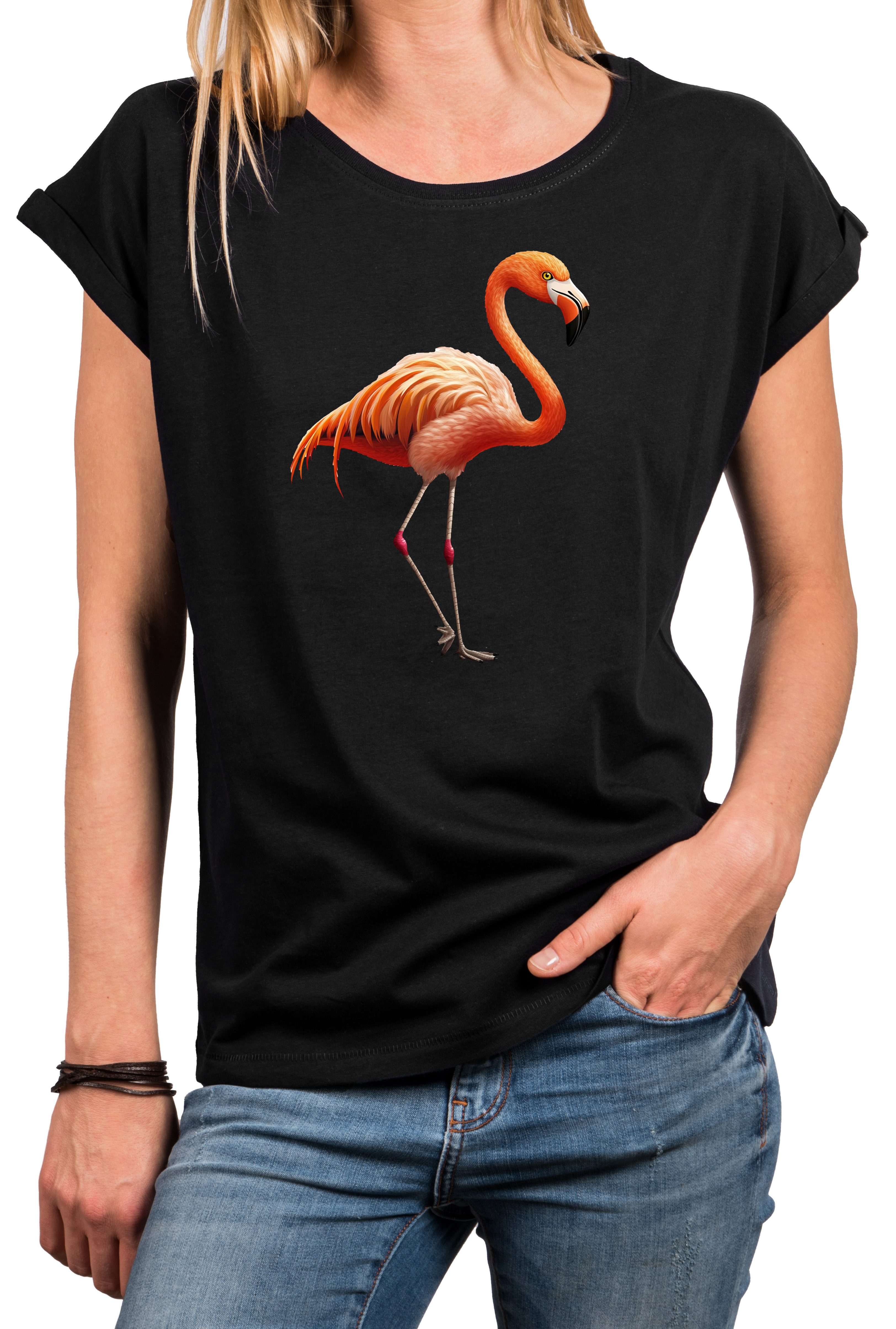 MAKAYA Print-Shirt Damen Flamingo Sommer Kurzarm günstig online kaufen