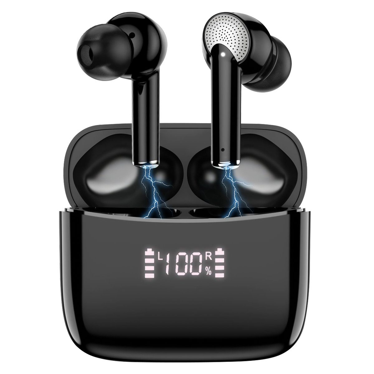 Greensky TWS In-Ear-Kopfhörer ENC-Rauschunterdrückung Earbuds Mikrofon) Deep In-Ear, Bass Wireless, mit Klarem (Active (ANC), Assistent, Pro, Google J8 Schwarz Siri, Bluetooth-Kopfhörer Noise Cancelling