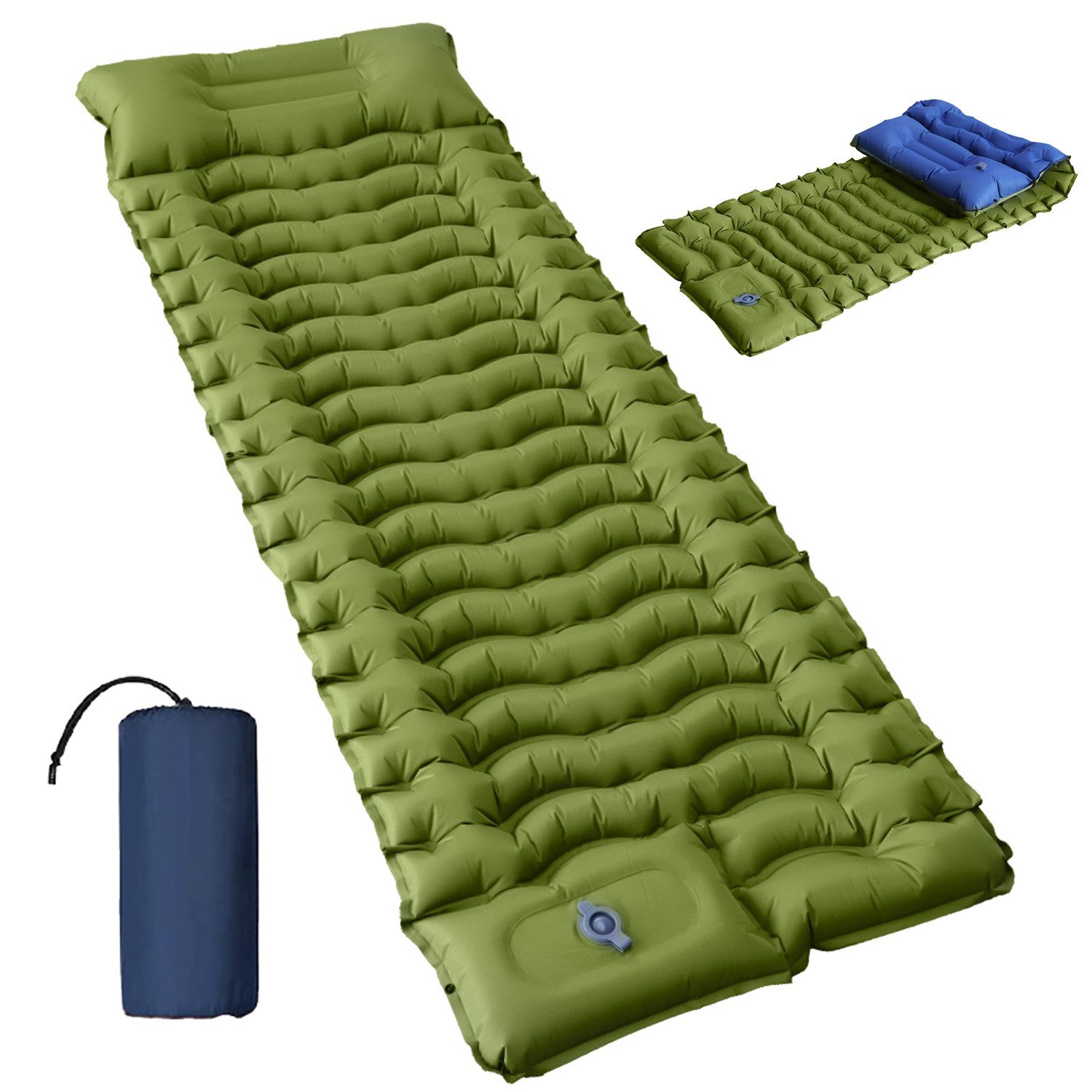 AKKEE Isomatte Camping Luftmatratze mit Kissen, Outdoor isomatte Kompakte und Leichte, Campingmatte 195×68/133CM für Wandern und Strand