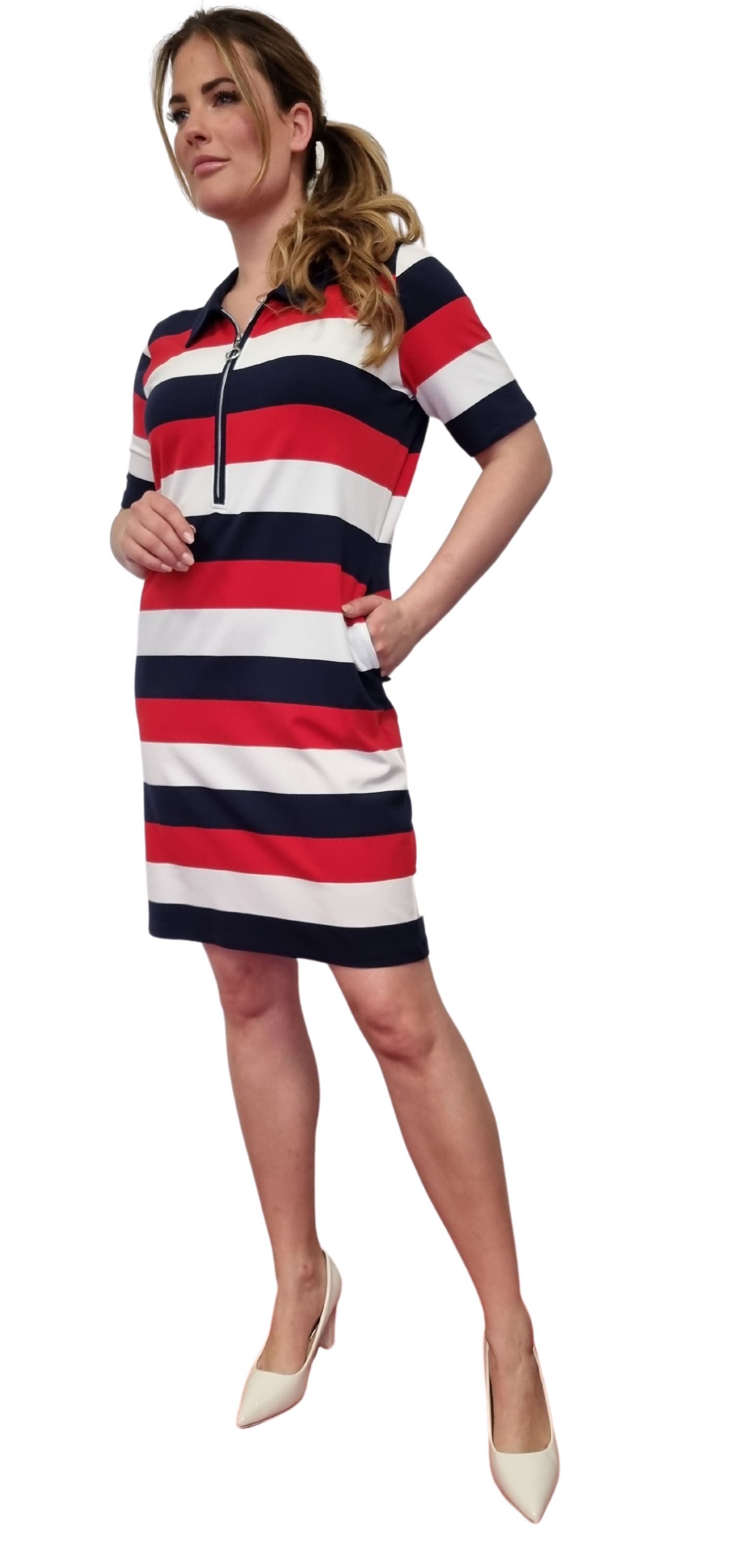 Estefania for woman Jerseykleid Maritim-gestreift mit Polo-Kragen