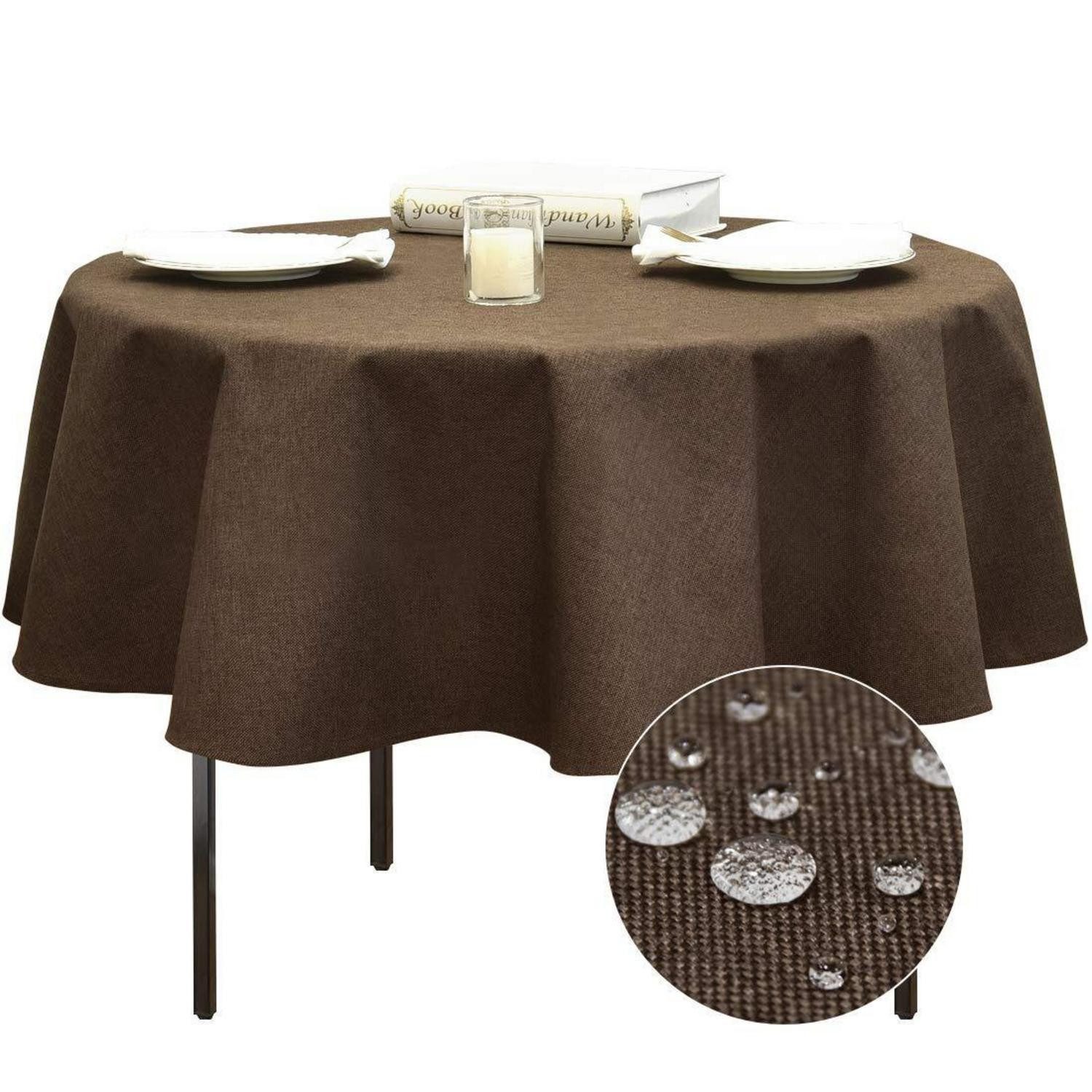 LuxusKollektion Tischdecke Tischdecke Dunkelbraun 120cm Leinenoptik rund (1-tlg)