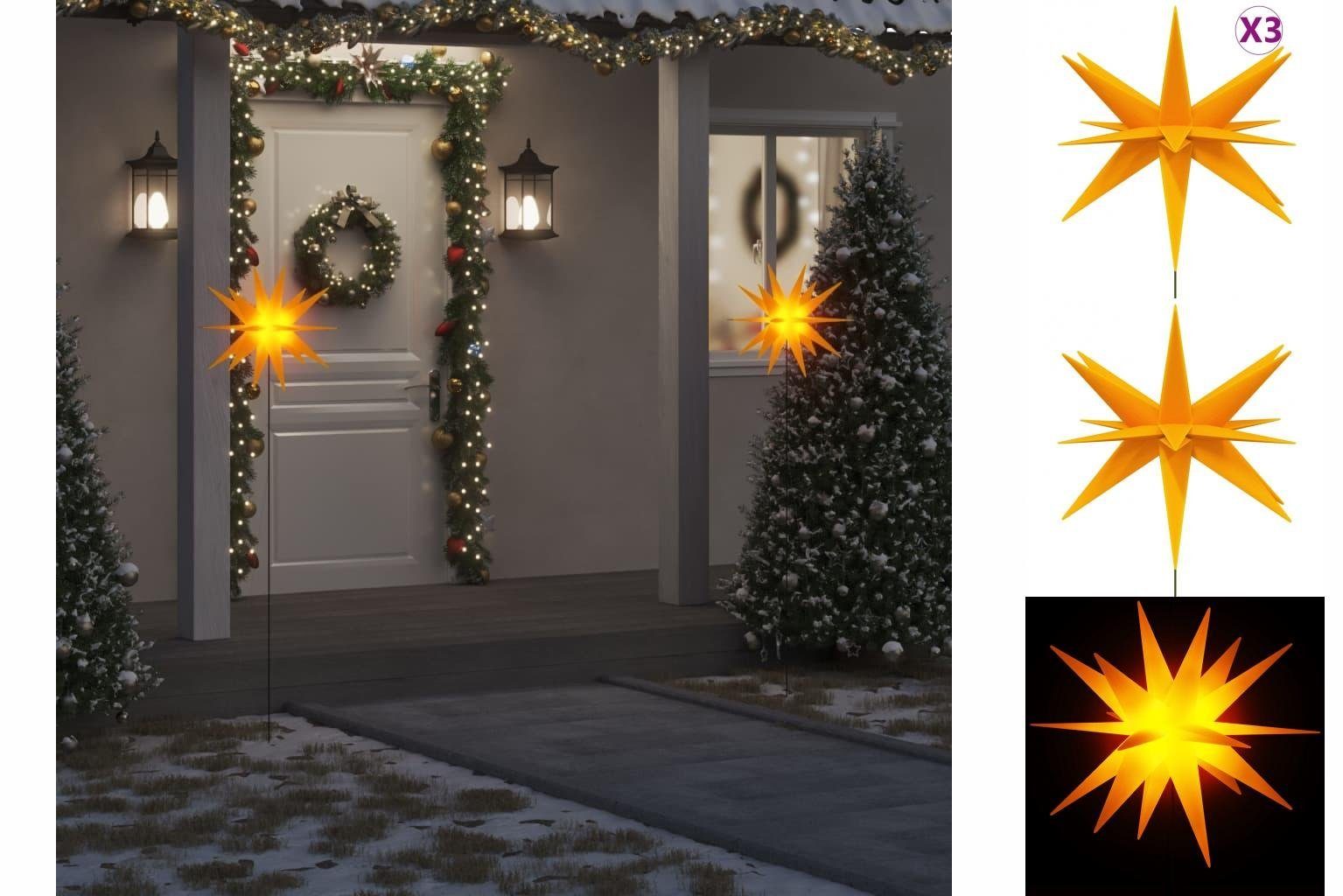 vidaXL Dekolicht Weihnachtssterne 3 Stk mit Erdspießen LEDs Faltbar Gelb 57 cm Außenber