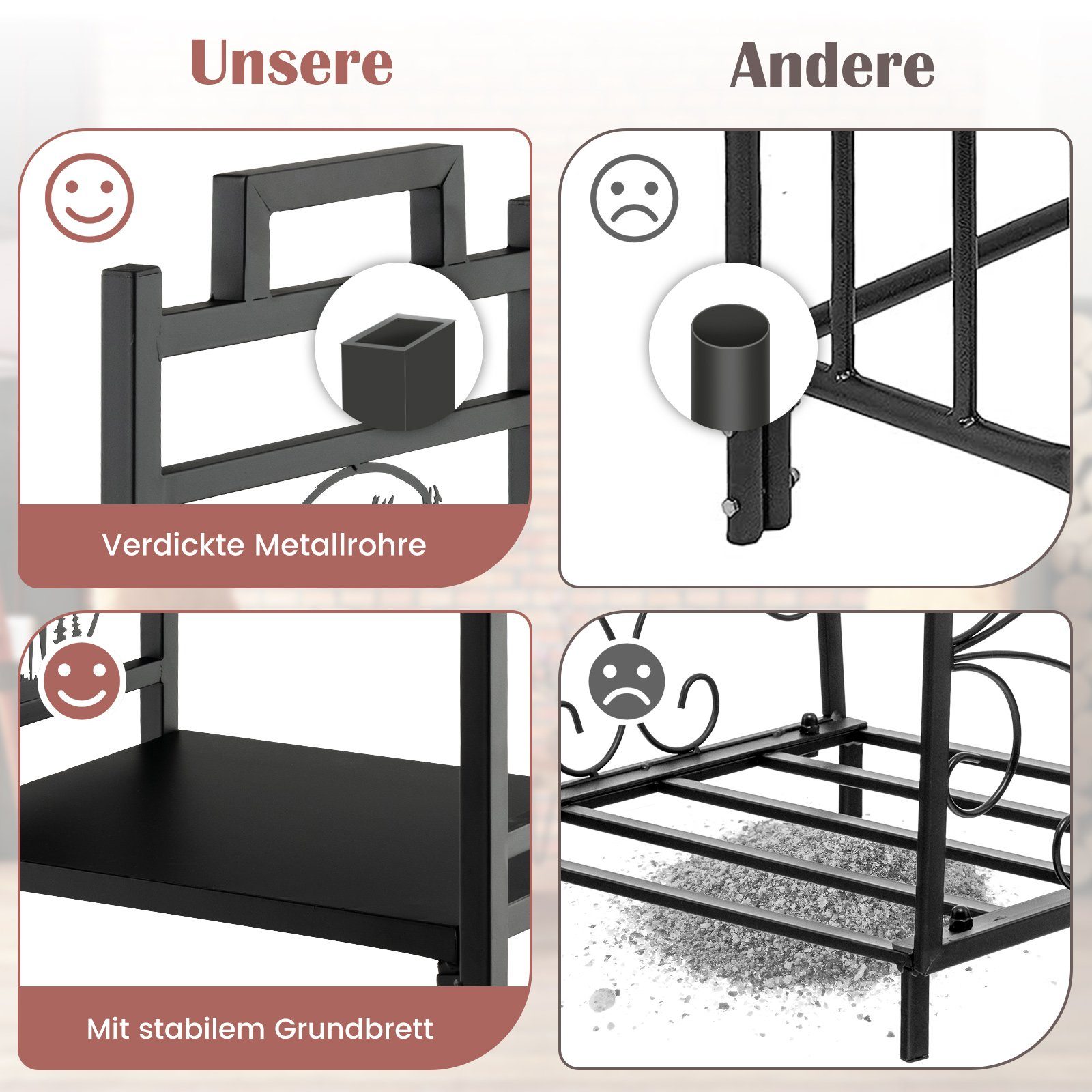 COSTWAY Kaminholzregal Brennholzregal, aus Metall, mit günstig online kaufen