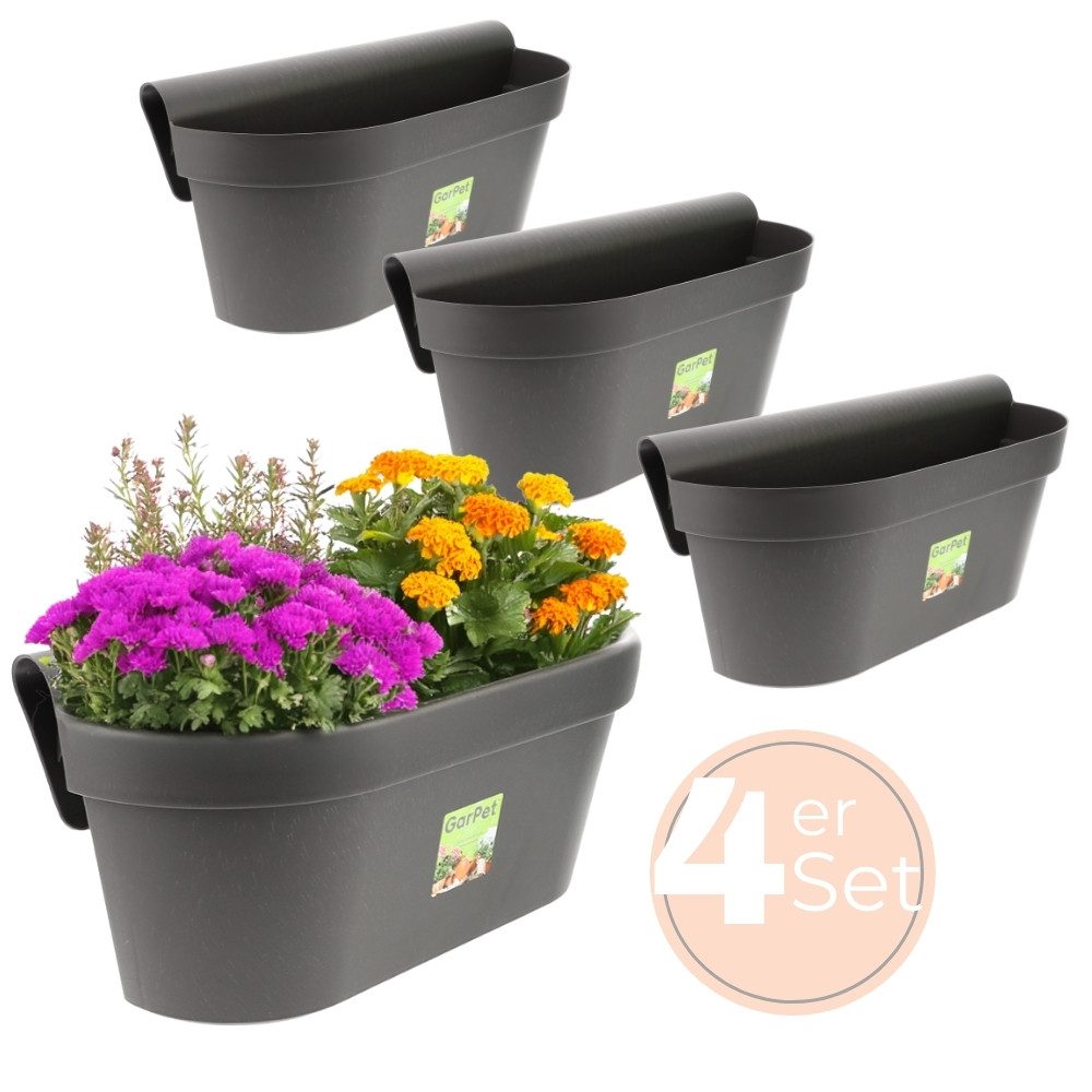 Balkonkasten 4x Geländerkasten Balkon mit Wasserspeicher Blumen Topf Kasten