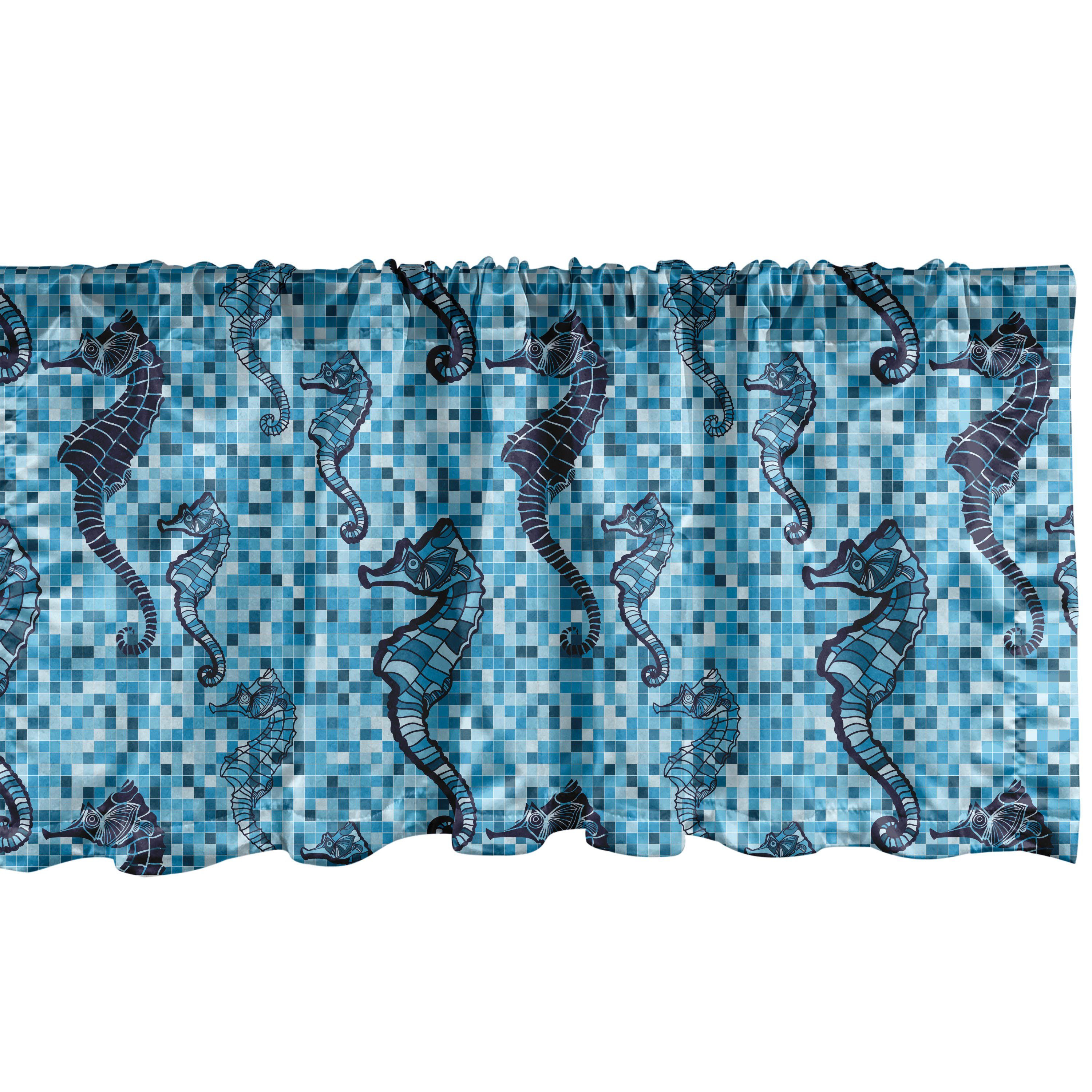 Scheibengardine Schlafzimmer Küche Abakuhaus, Meer Vorhang Dekor Ozean-Mosaik-Muster im mit Volant Stangentasche, für Microfaser, Leben