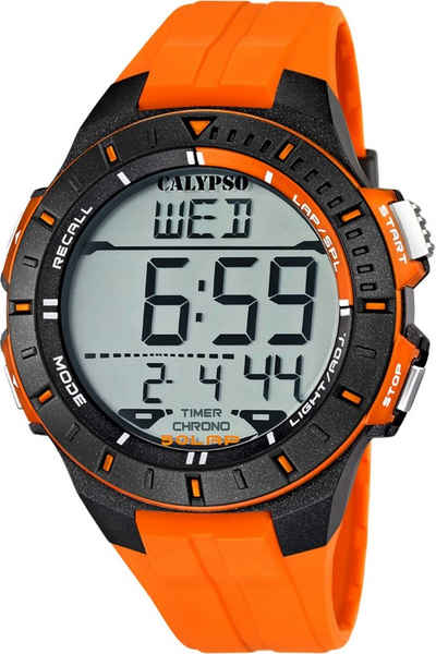 CALYPSO WATCHES Digitaluhr Calypso Herren Uhr K5607/1 Kunststoffband, Herren Armbanduhr rund, Kautschukarmband orange, Sport