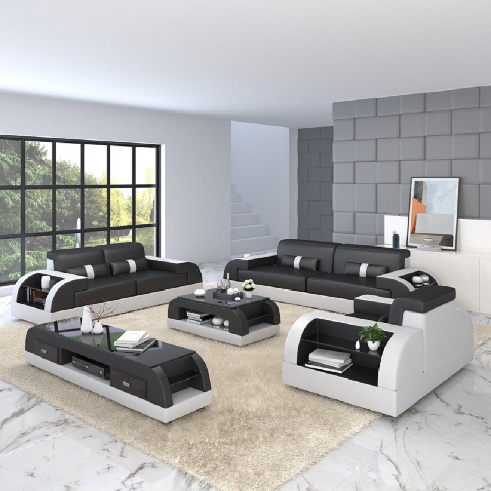 JVmoebel Sofa Sofagarnitur 3+1 Sitzer Stoff Design Couch Polster Sofas Modern Gruppe, Made in Europe Schwarz/Weiß