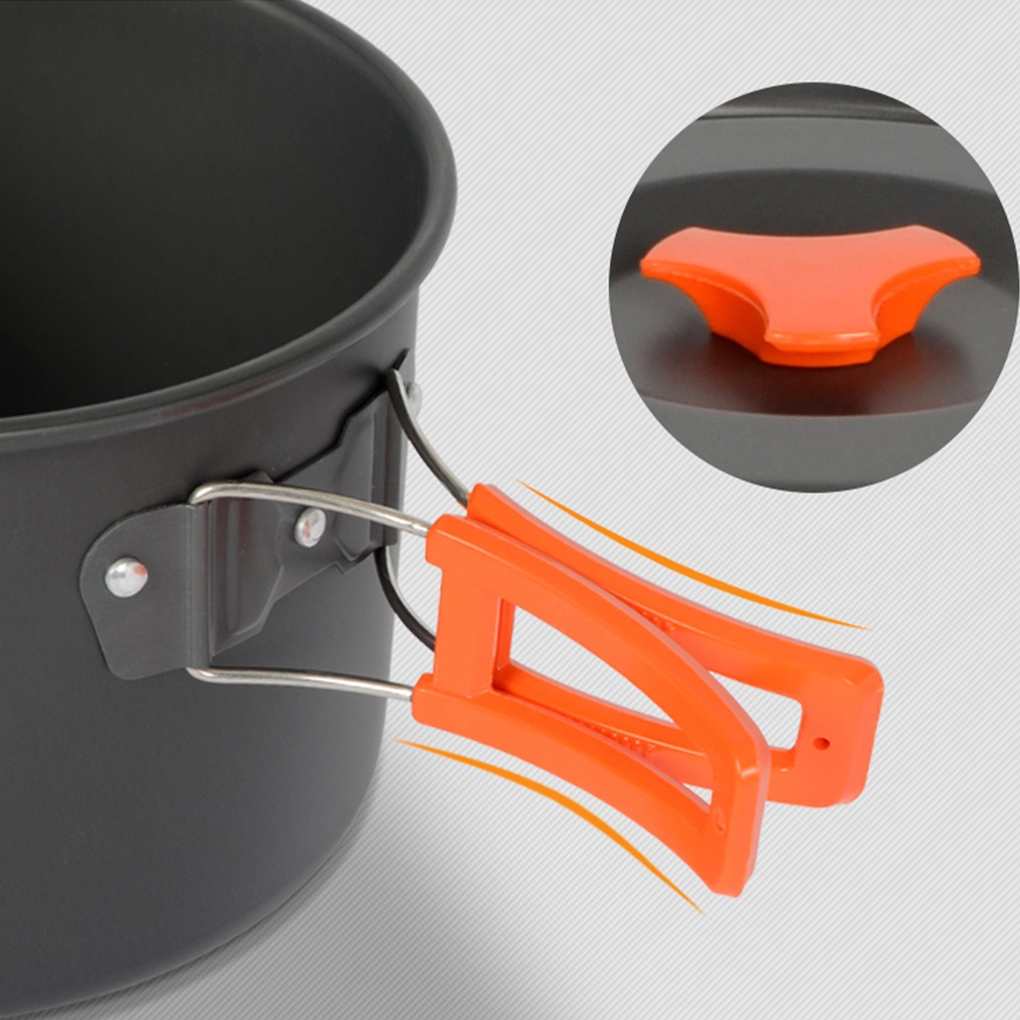 PFCTART Topf-Set Camping Kochgeschirr Set 16 tlg. mit Topf, Pfanne und Camping Geschirr, Aluminium (Set, 16-tlg., Mit Suppentopf, Antihaftpfanne, Kocher & Gesch – Bild 5 von 5