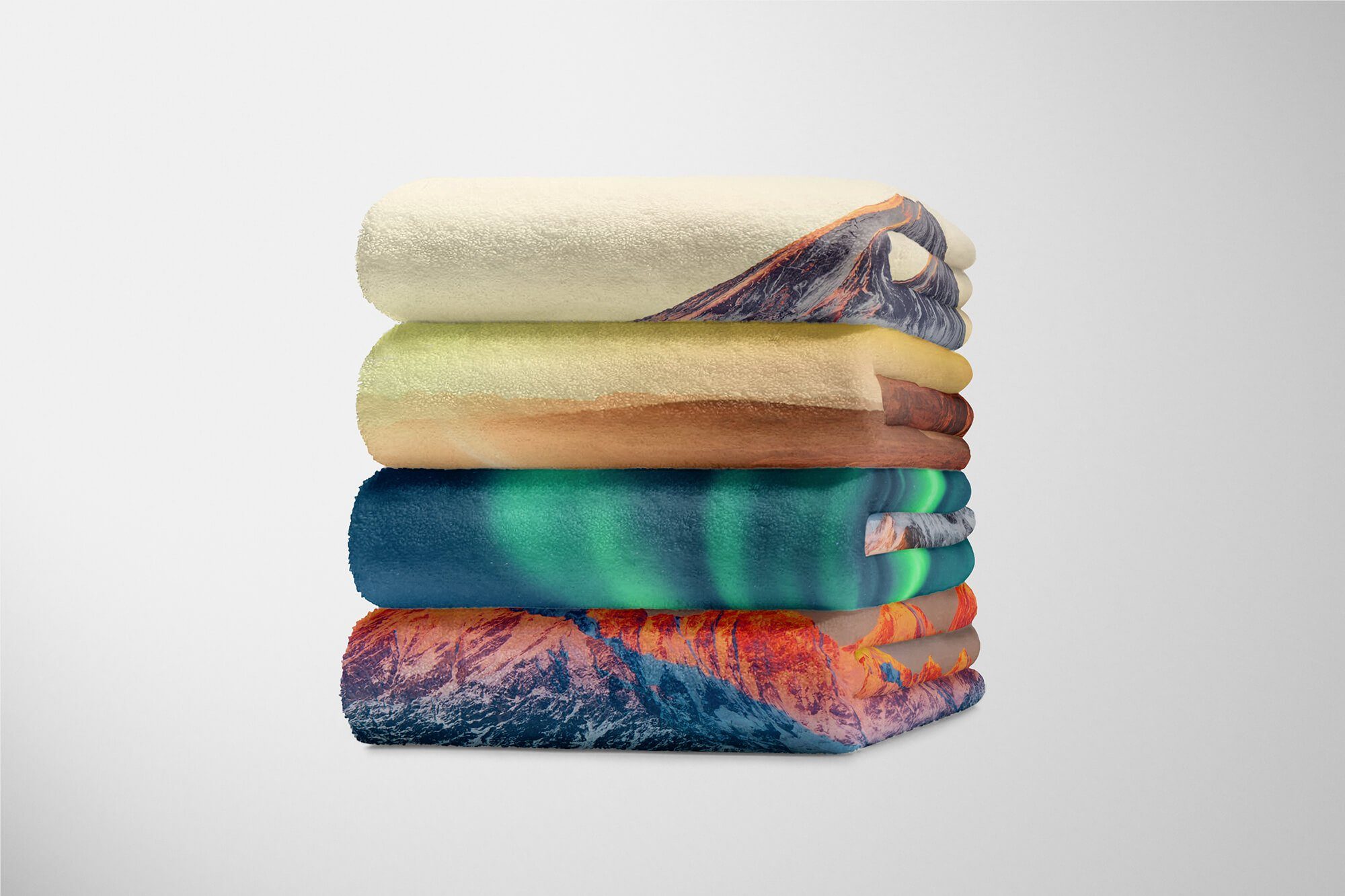 Berge Kuscheldecke Art Sinus Handtuch Baumwolle-Polyester-Mix Saunatuch Handtuch Fotomotiv (1-St), Nacht, Strandhandtuch Handtücher Polarlicht mit