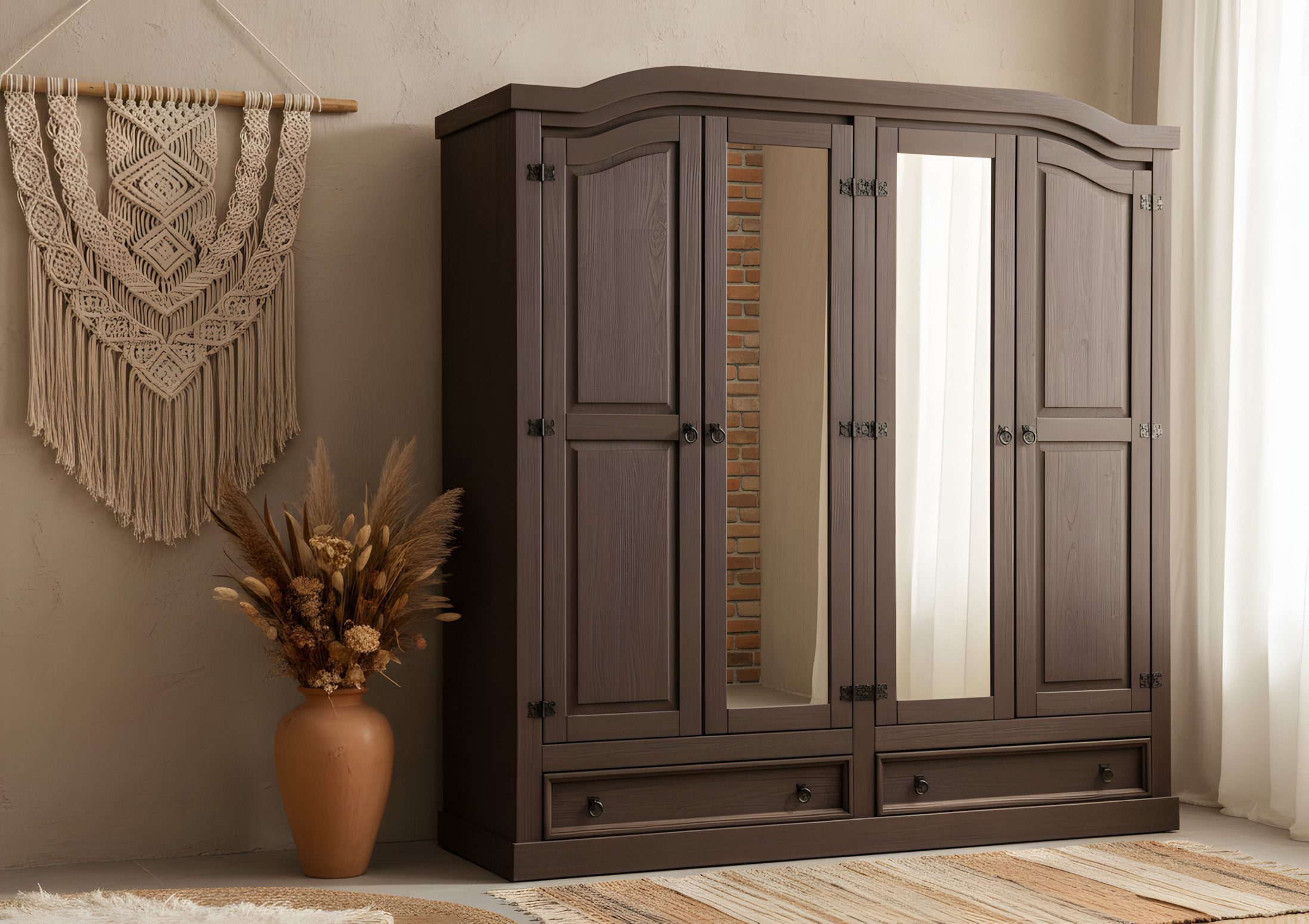 ebuy24 Kleiderschrank New Mexico Kleiderschrank 4-türig mit 2 Spiegeltür