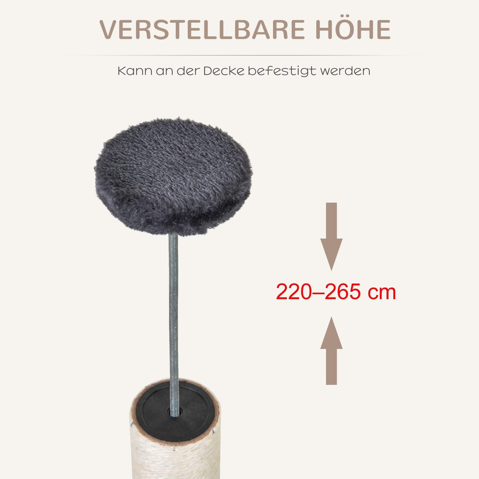 Deckenhoher Kratzbaum Für Katzen – 232-280 Cm, Schwarz-rot, Mit Sisal, Spielzeug & Plattformen