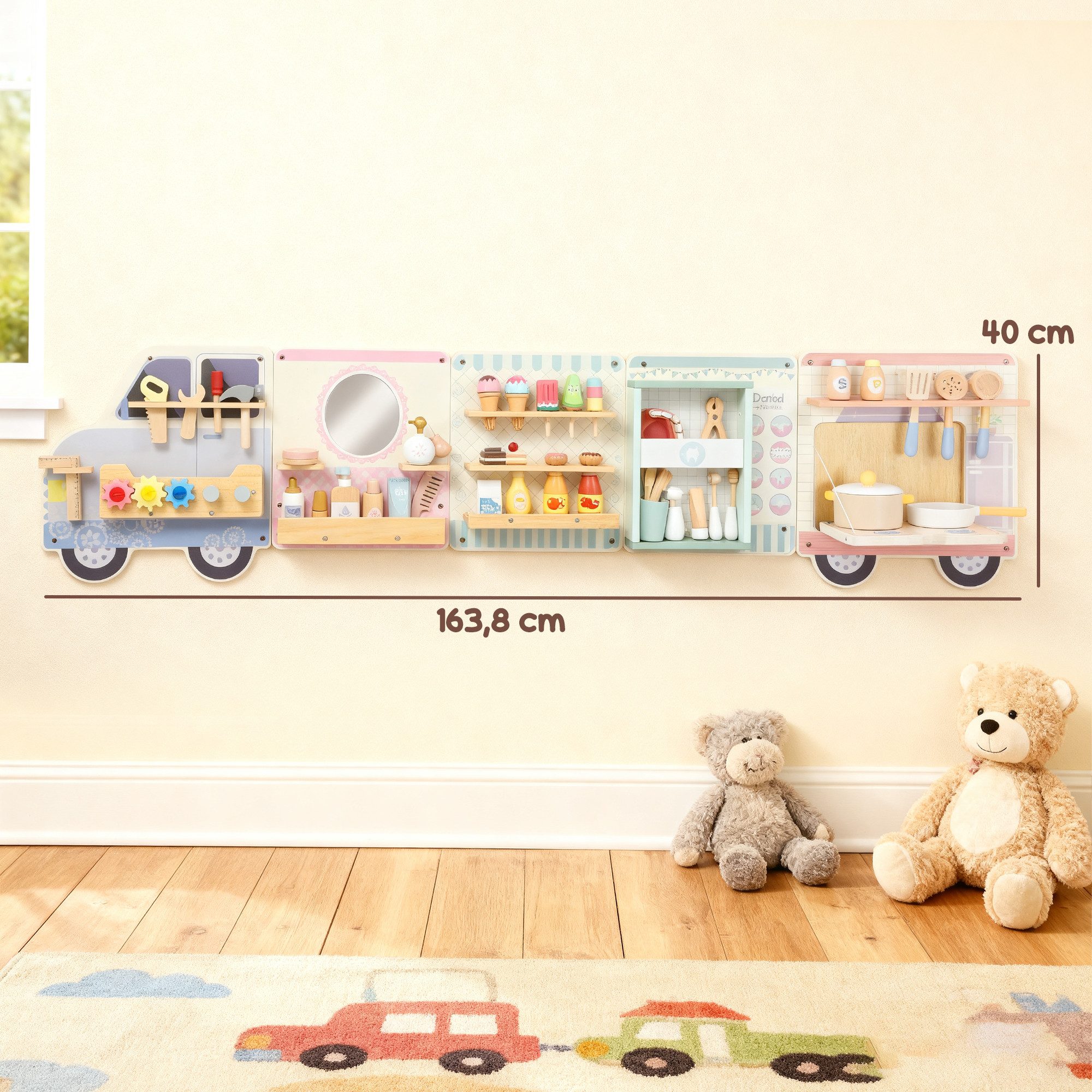 AIYAPLAY Lernspielzeug Busy Board Truck-Design (Set, 1-St., Wandaktivitätstafel), Wandmontage, 5-in-1, Montessori