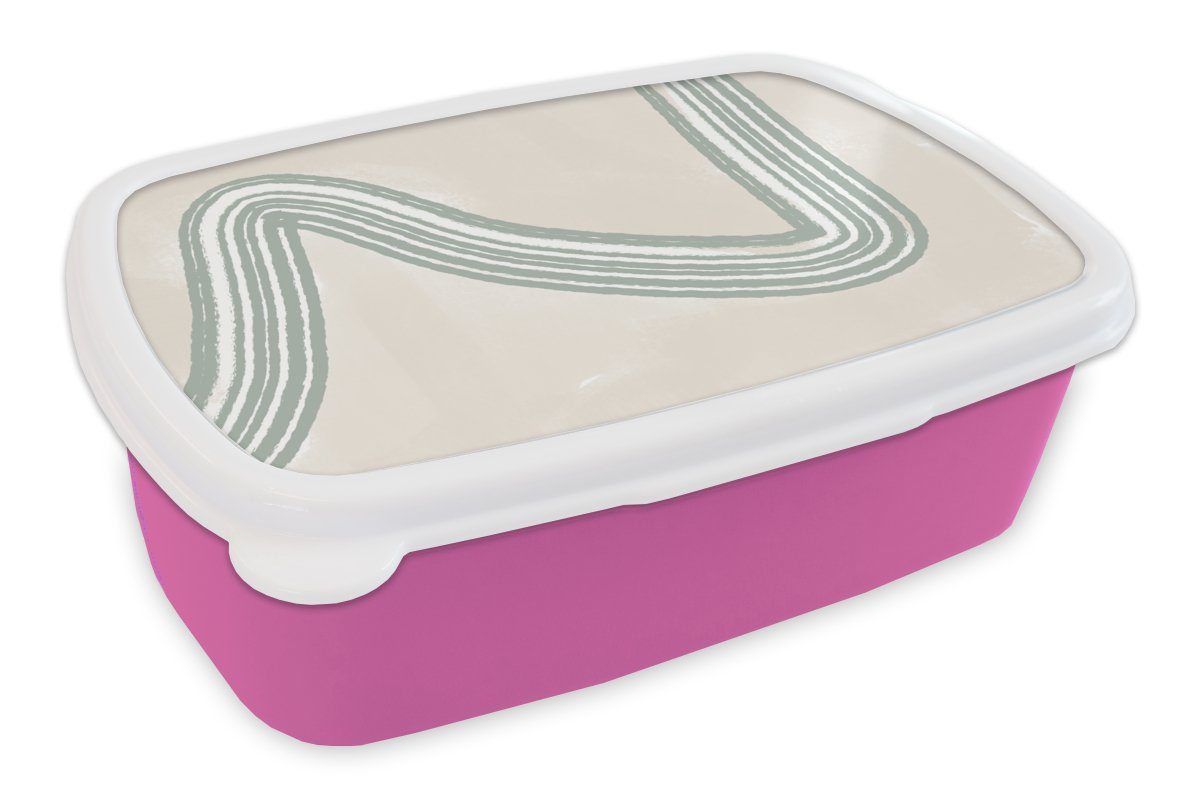 MuchoWow Lunchbox Linie - Abstrakt - Design, Kunststoff, (2-tlg), Brotbox für Erwachsene, Brotdose Kinder, Snackbox, Mädchen, Kunststoff rosa