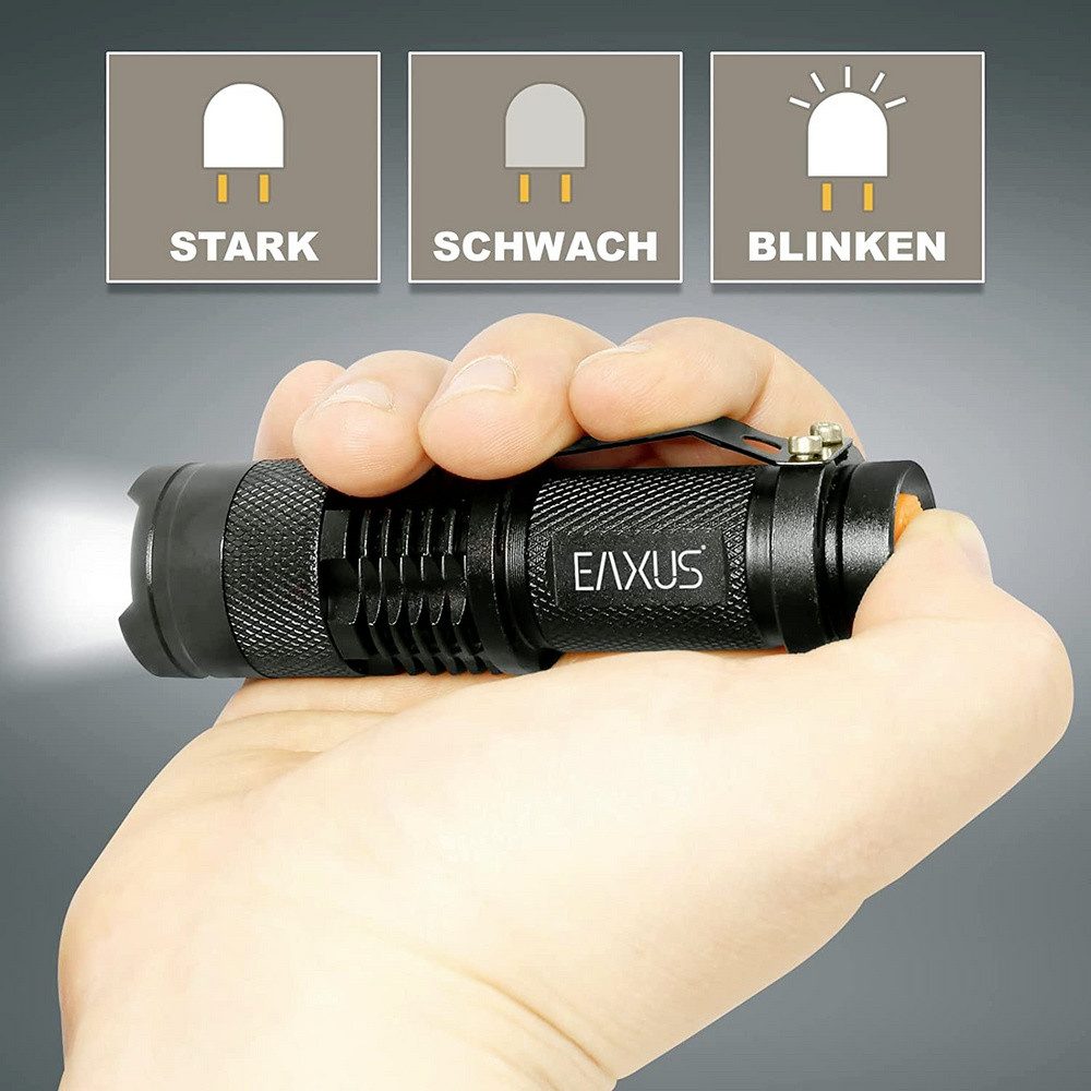EAXUS Taschenlampe Eaxus Glow-X LED Mini-Taschenlampe mit Gürtelclip batteriebetrieben 30