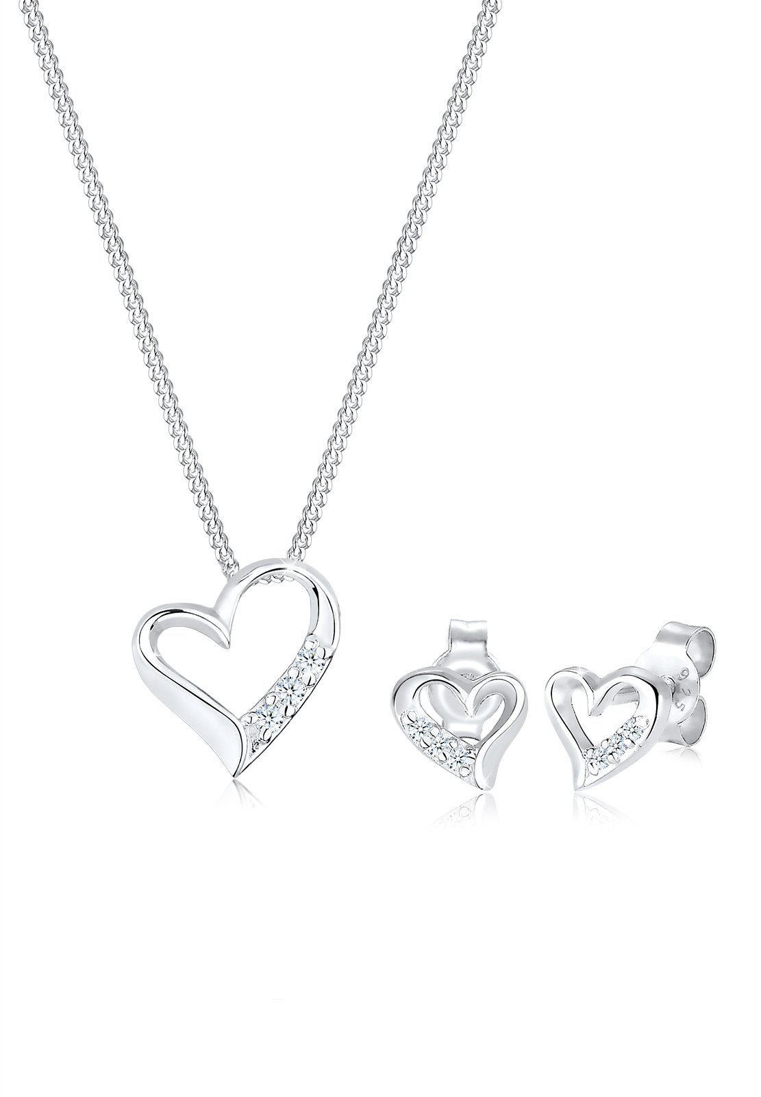 Schmuckset Set mit Herz Diamant Weiß (0.075 ct) 925 Sterling Silber