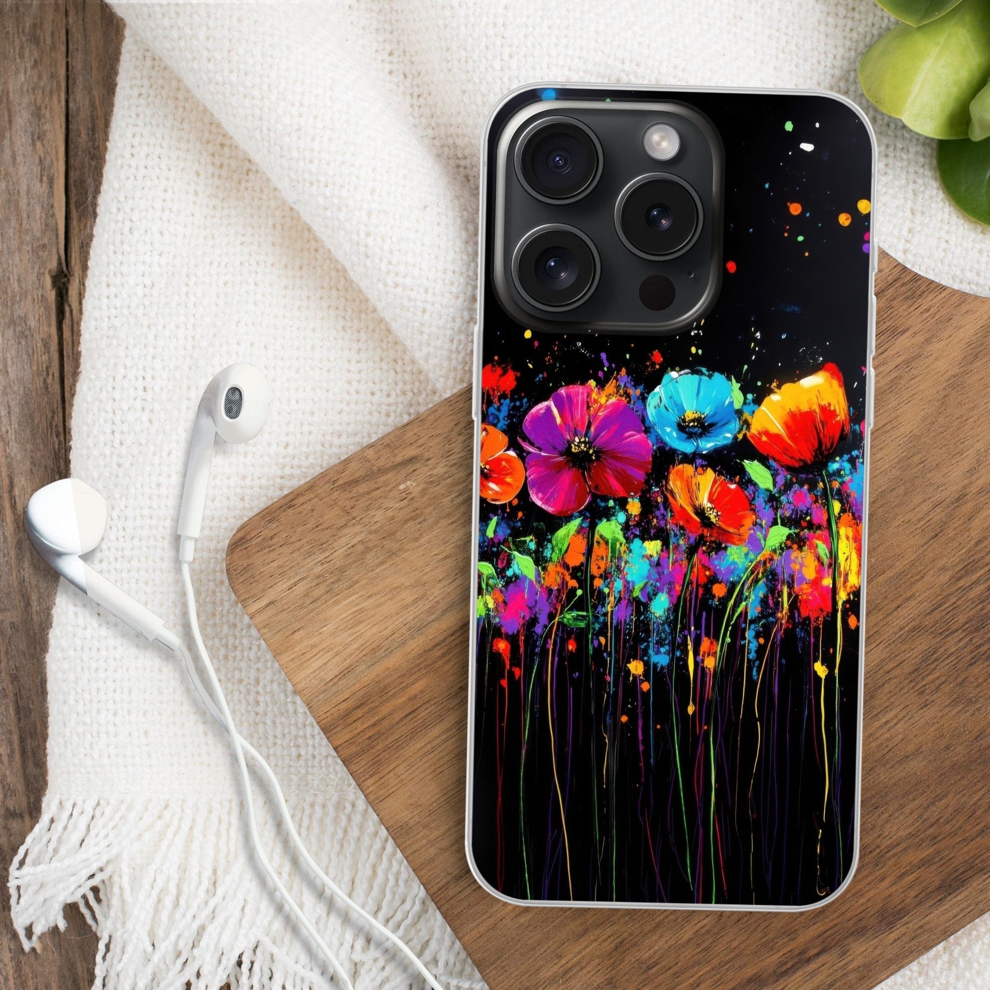 MuchoWow Handyhülle für Apple iPhone 15 Pro Blumen - Bunt - Spritzer, Smartphone-Bumper, Print, Handy Schutzhülle Dünn