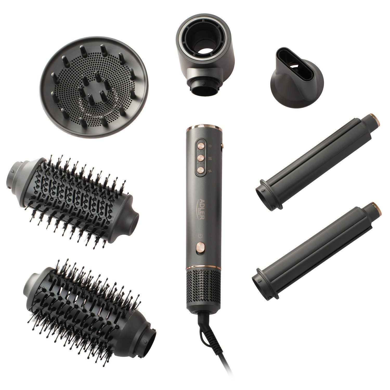 Adler Multihaarstyler AD 2030 7-in-1-Lockenstab und Föhn – 7 Aufsätze, Kaltluftfunktion, Reiseetui, Kabellänge: 1,8 Meter