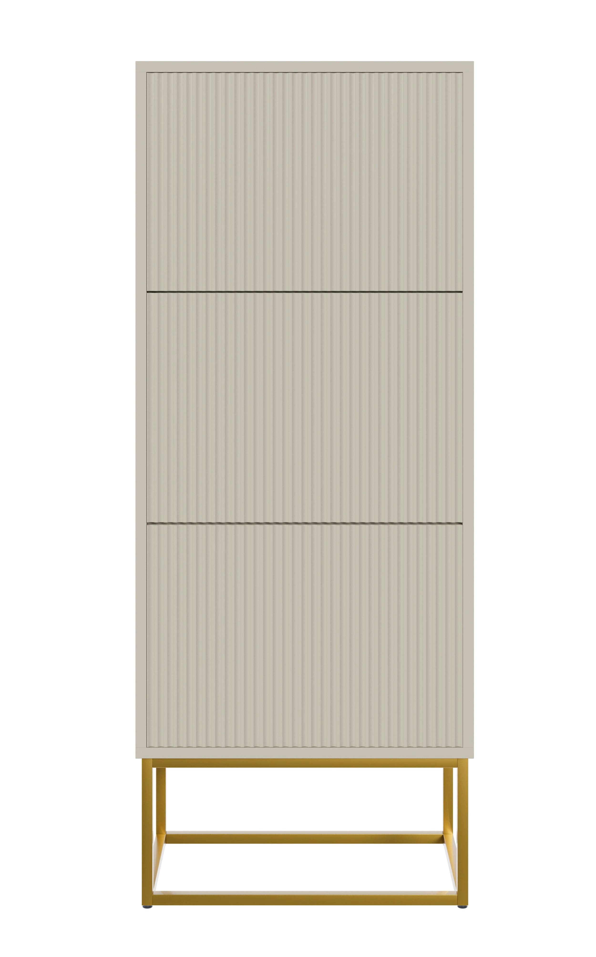 Selsey Schuhschrank VELDIO 3 Klappen mit geriffelten Fronten, goldenes Metallgestell, 50 cm – Bild 4 von 5