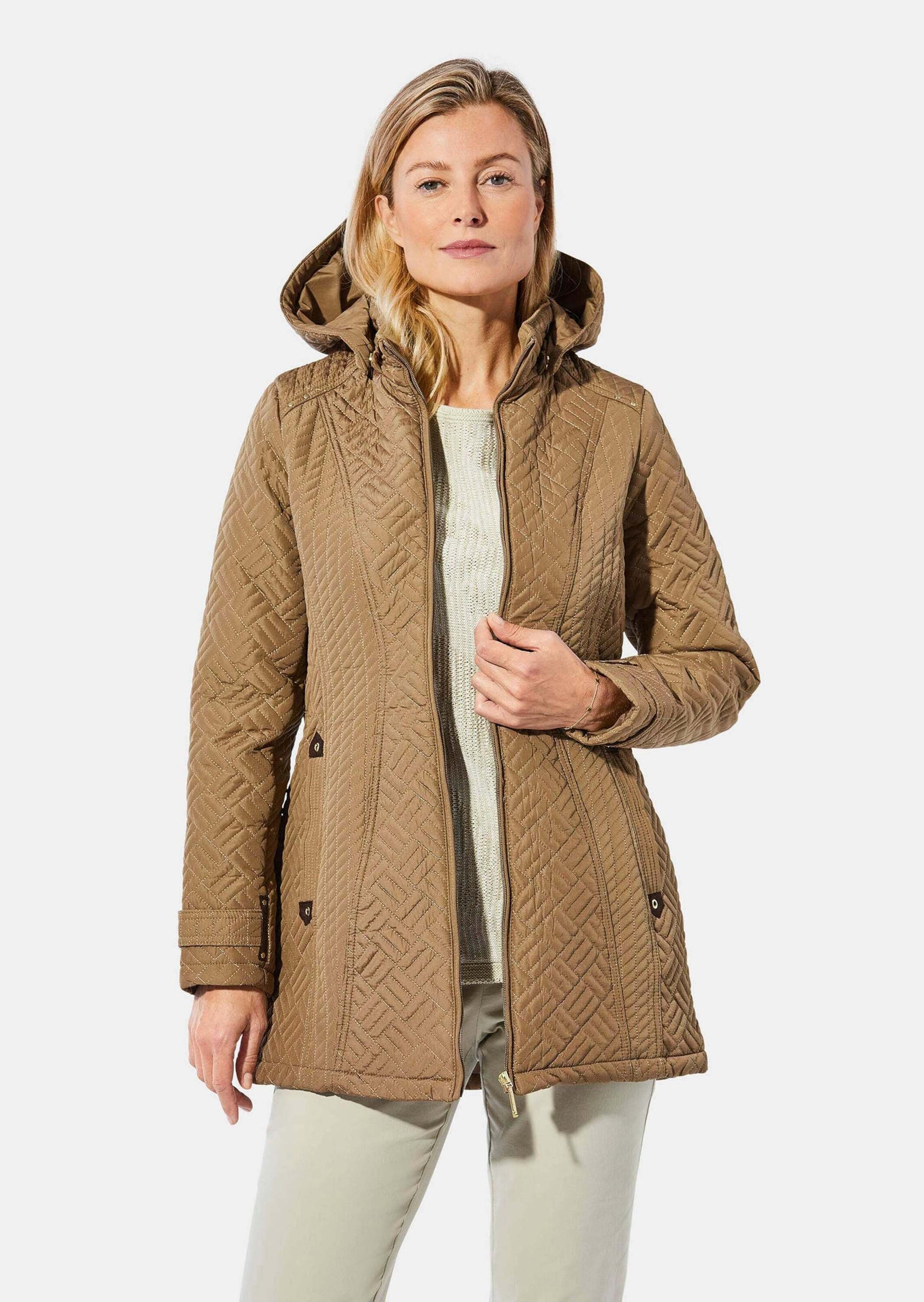 Weatherproof since 1948 Steppjacke Wintermantel mit Kapuze Kapuzenjacke mit Stehkragen, Reißverschluss, Taschen und Langarm