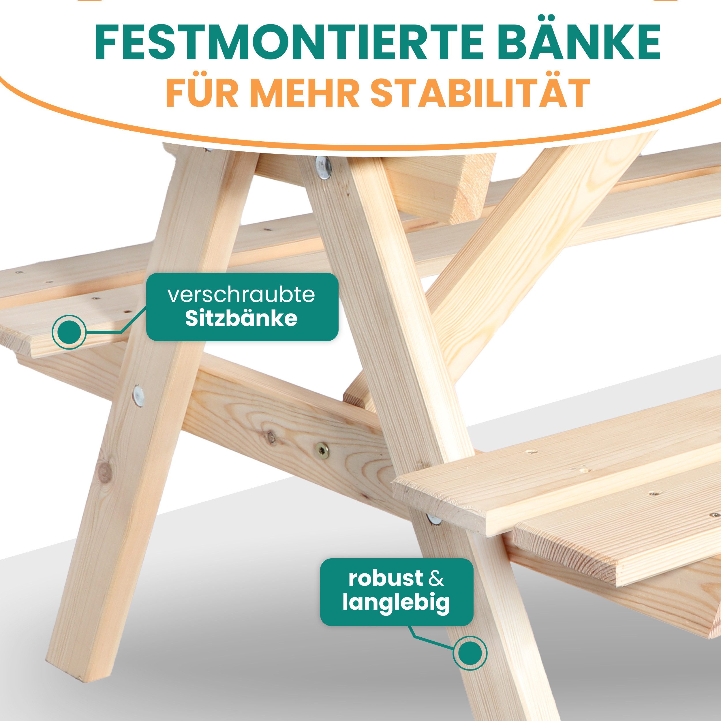 Gartenpirat Garten-Kindersitzgruppe Picknicktisch mit 2 Bänken Kindergarnitur Outoor Indoor, bestehend aus 2 Bänken und 1 Tisch