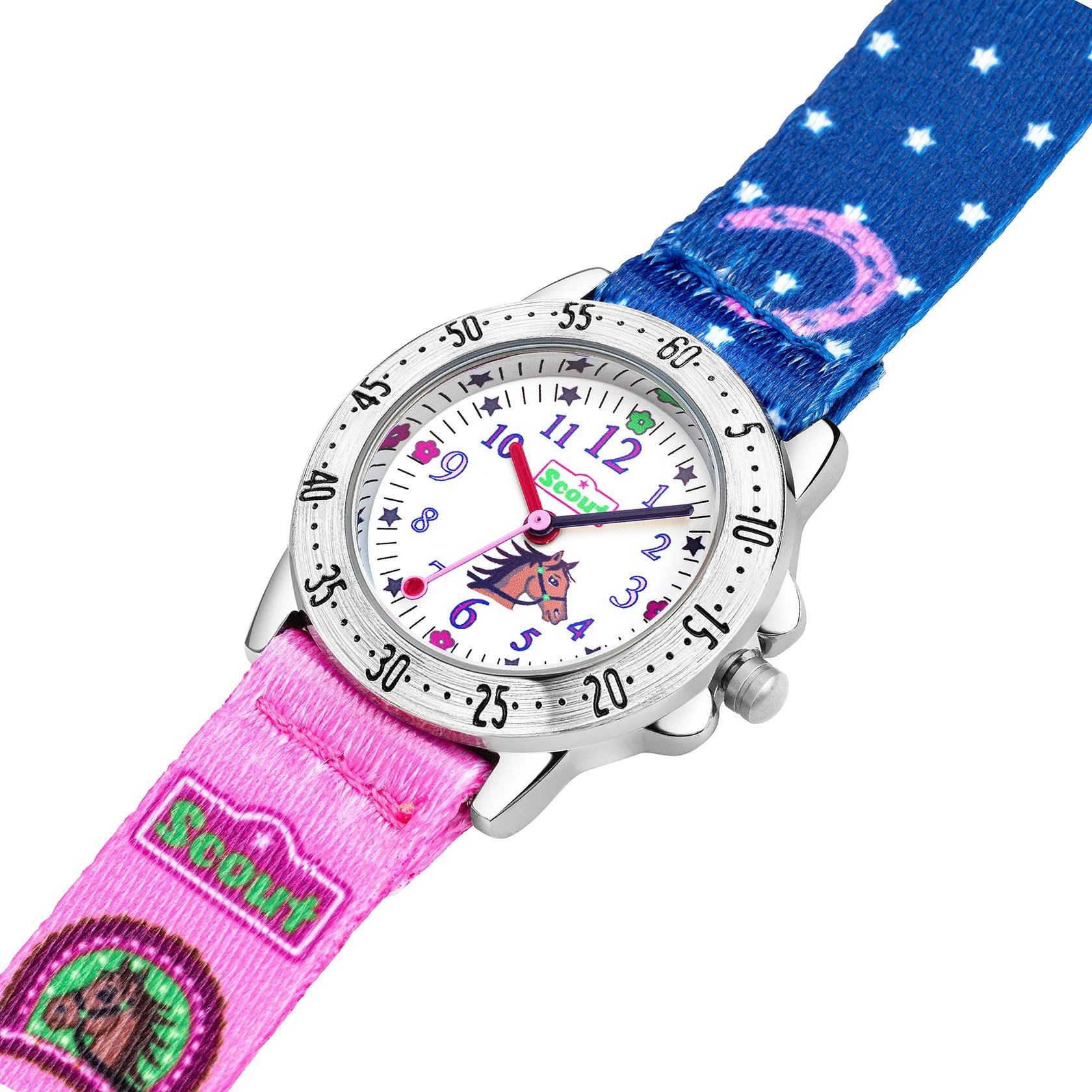 Scout Quarzuhr Action Kinderuhr 164000043 Pferde Textilband Pink Dunkelblau 32 mm