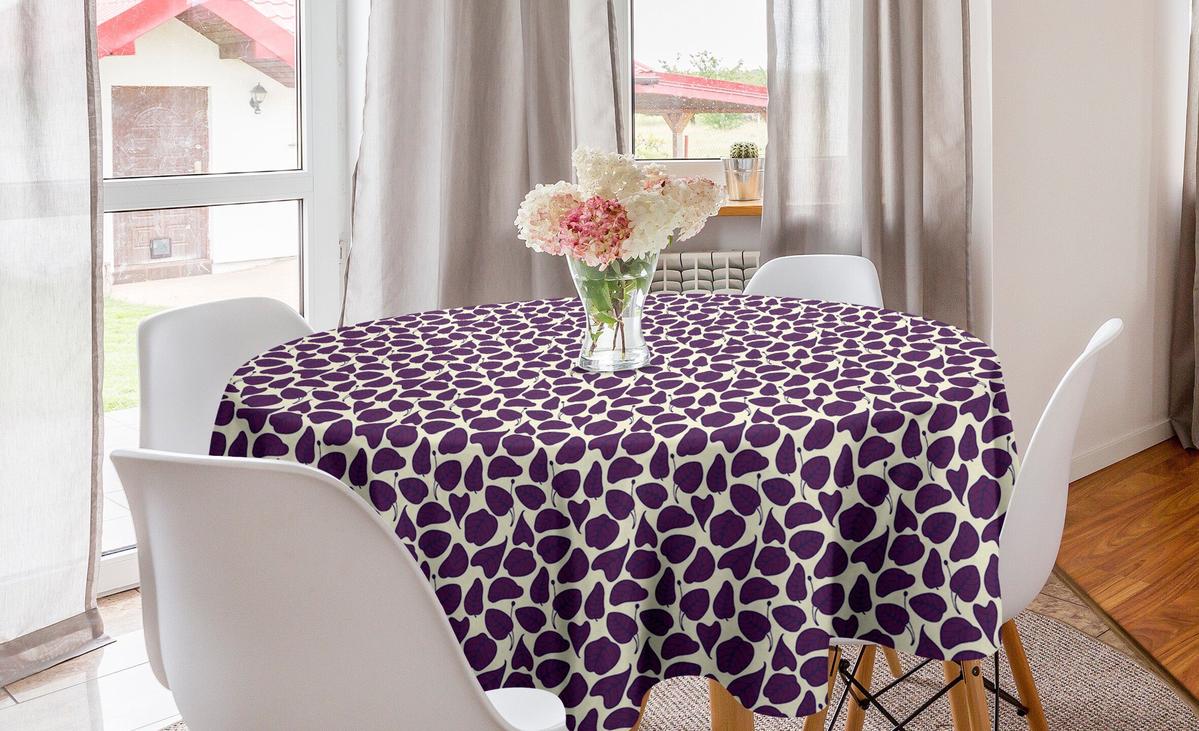 Esszimmer für Pattern Dark Küche Dekoration, Abakuhaus Natur Leaves Abdeckung Purple Kreis Tischdecke Tischdecke