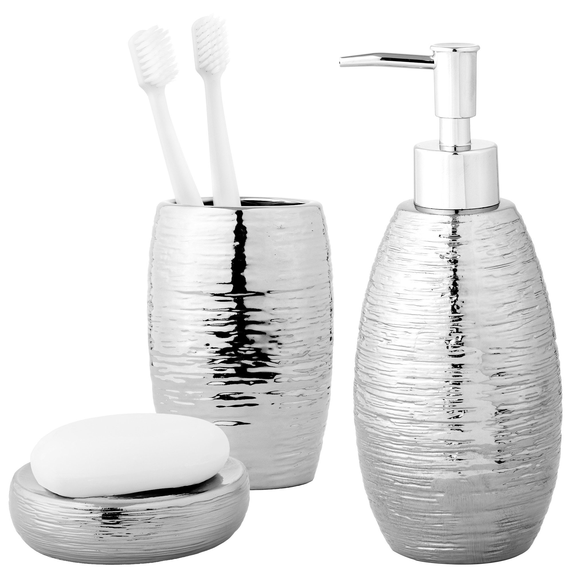 Badaccessoire-Set Premium Badset - Luxuriöses Badezimmer Set in Silber - Seifenspender