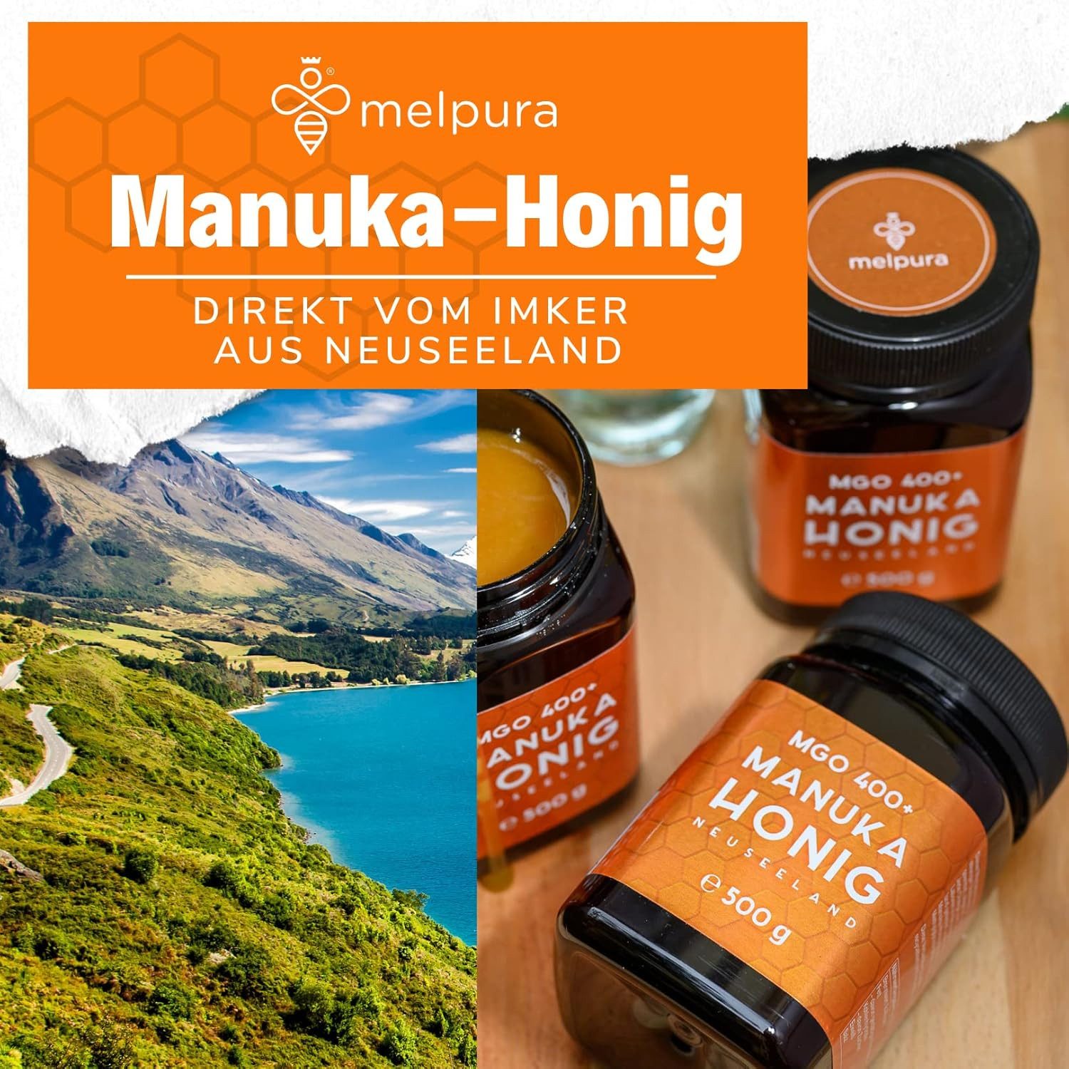 MELPURA Honig Manuka-Honig MGO 400+ 500g aus Neuseeland, 500 g, 1 St.