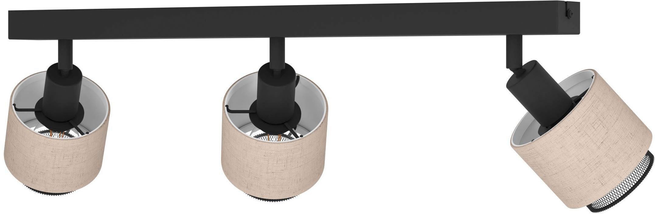 EGLO Deckenleuchte Rosley Deckenstrahler, Textil und Metall, schwenkbare Spots, E14, ohne Leuchtmittel, Spot - L43 x B9 x H18,5 cm - schwarz - 3X40W exkl.