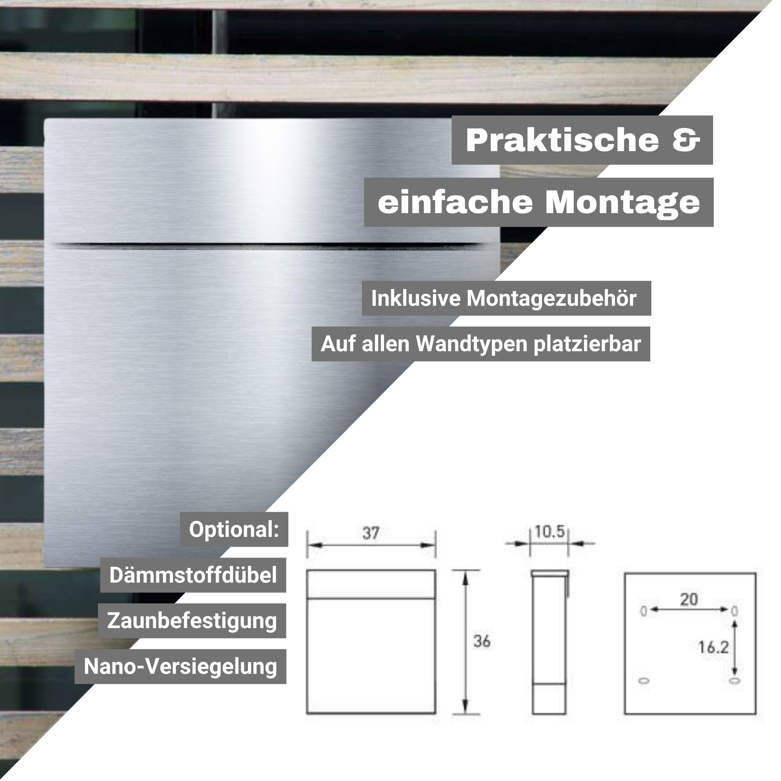 Radius Briefkasten Design Wandbriefkasten Letterman 6 Postkasten Edelstahl, mit Zeitungsfach