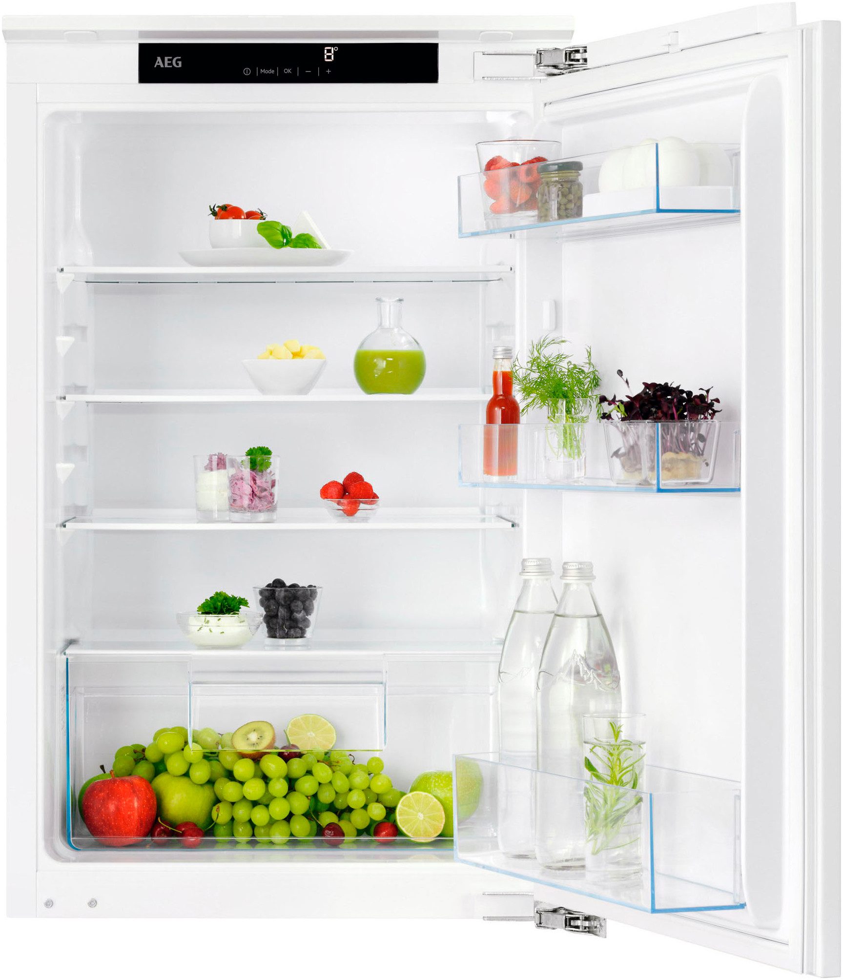 AEG Einbaukühlschrank Serie 5000 TSK5O88EF, 87,3 cm hoch, 55,6 cm breit, 118 L, variable Glasablagen,Türalam, LED-Beleuchtung, Touch, Festtür