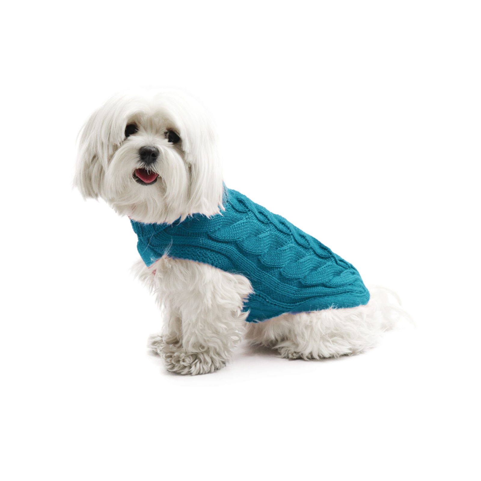 Fashion Dog Hundepullover Hunde-Strickpullover mit Zopfmuster, Petrol, 60 cm
