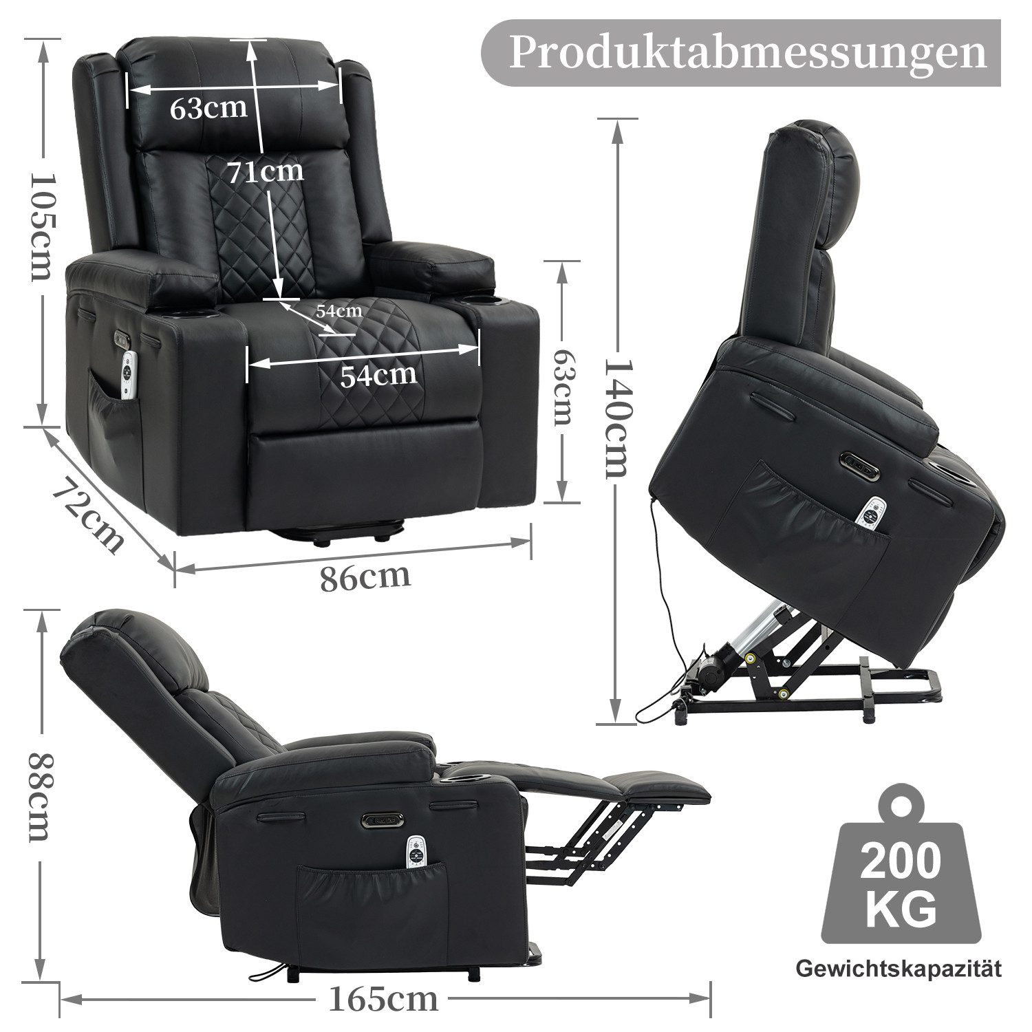BRTHORY Relaxsessel mit Aufstehhilfe, Elektrisch verstellbarer Fernsehsessel (1-St), mit Liegefunktion, Massage- & Wärmefunktion