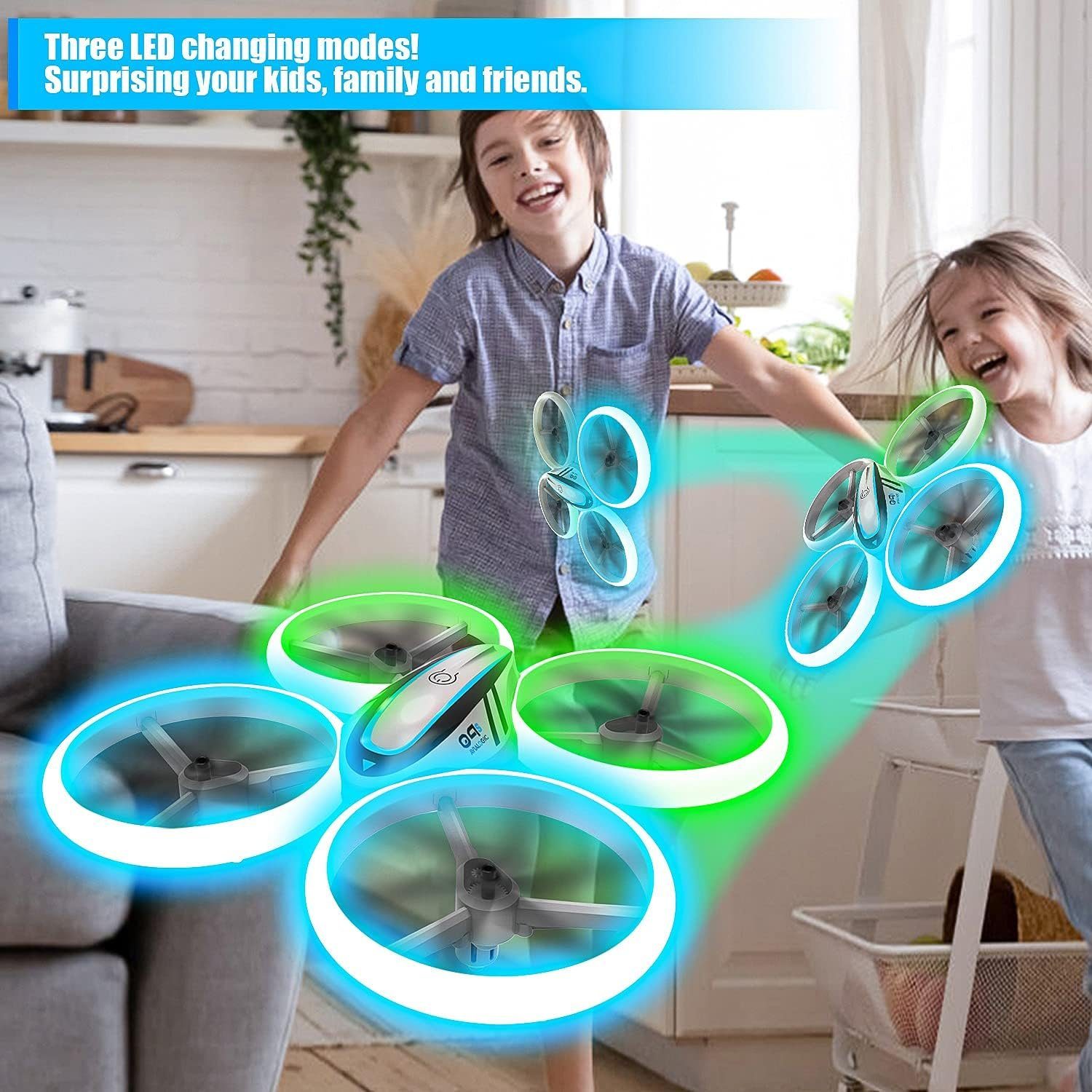 AVIALOGIC Drohne (Kinderdrohne Höhenhalt, Blau & Kopflosmodus, 2 Grünlicht, mit Akkus)