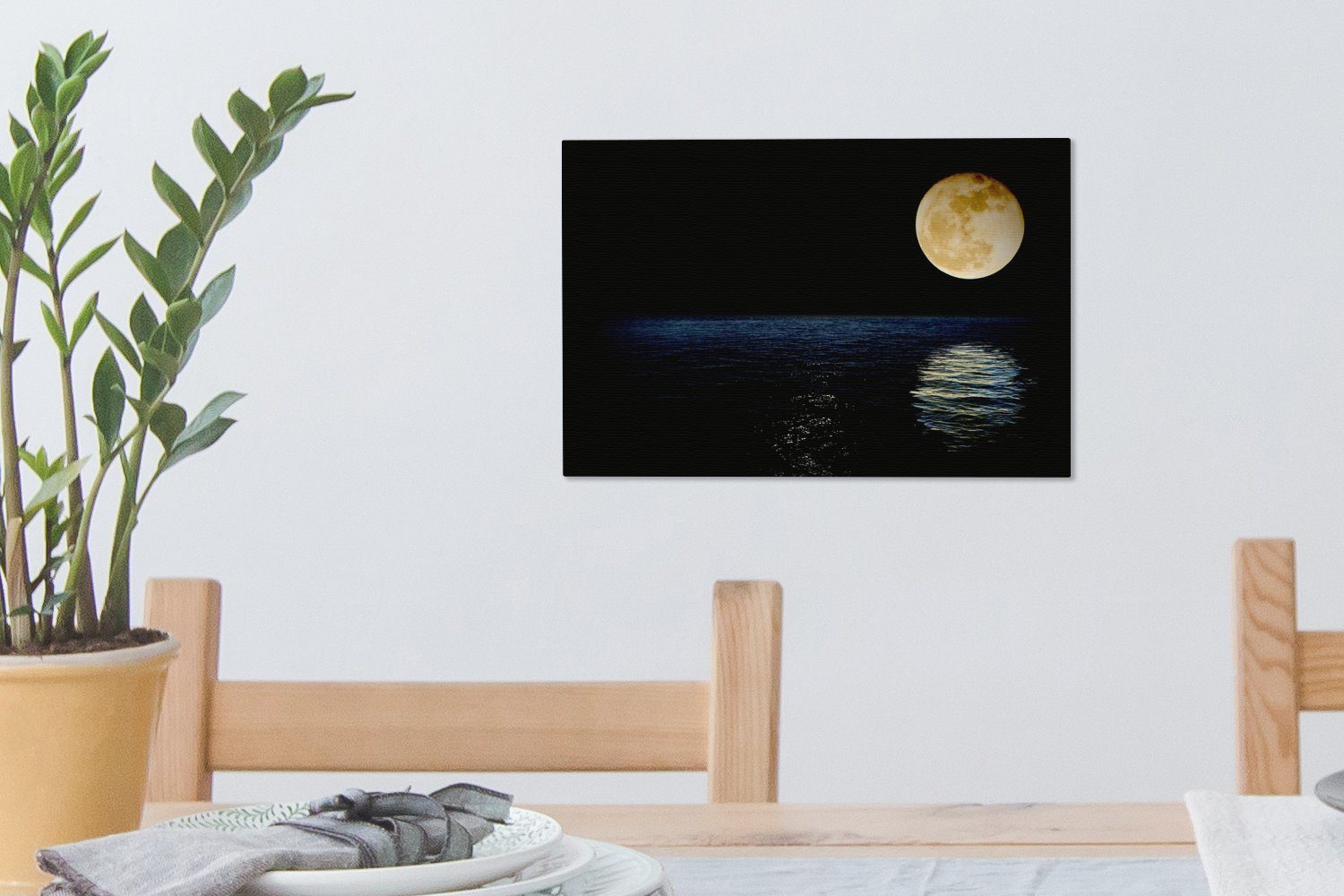 (1 Mond Wandbild Nacht, Leinwandbild Aufhängefertig, St), Leinwandbilder, 30x20 Meer - Wanddeko, cm - OneMillionCanvasses®