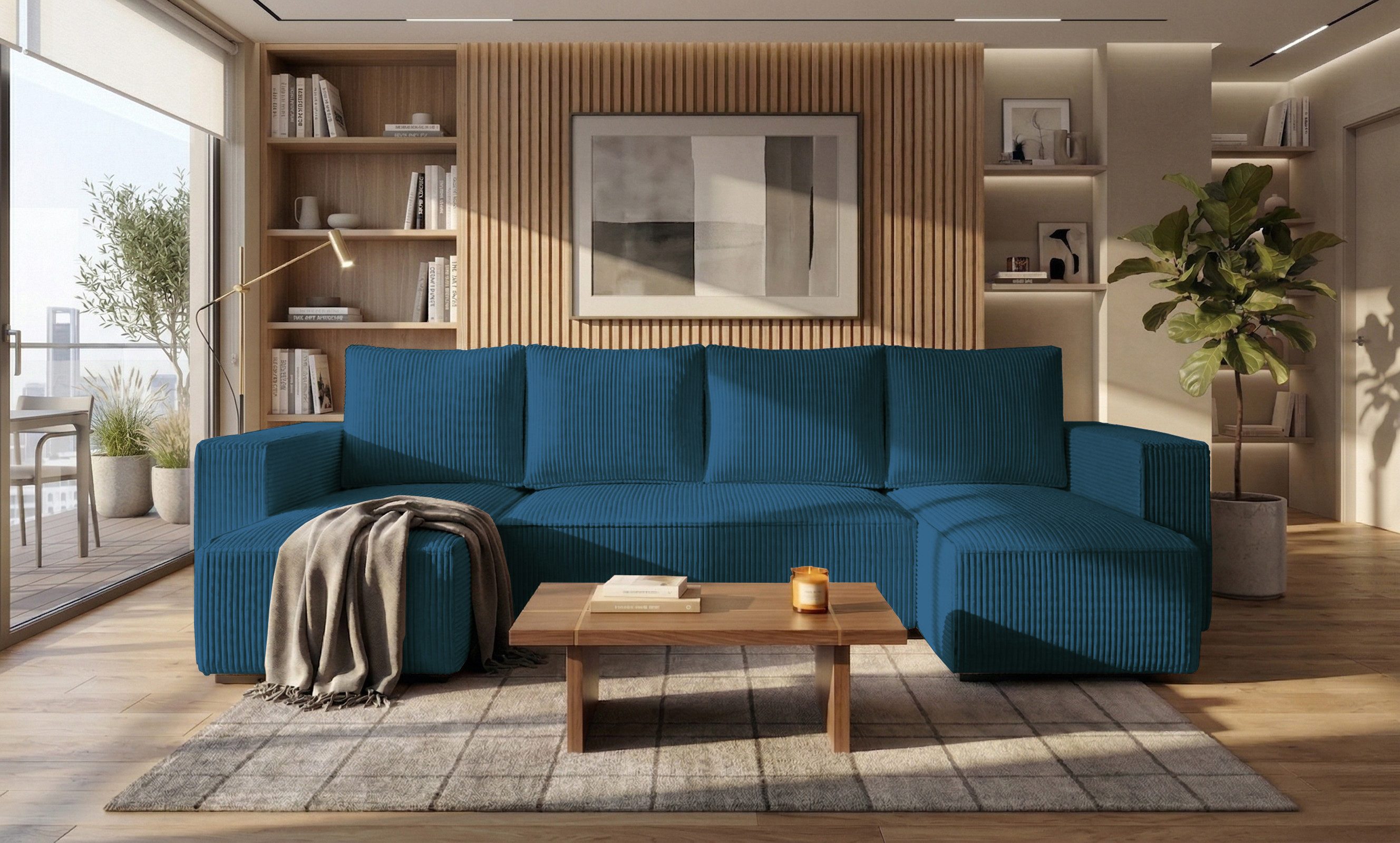 storez24 Ecksofa Letto U, mit Bettkasten und Schlaffunktion, Cordstoff, U-Form, bequem