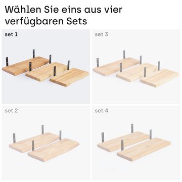 LAMO Manufaktur Wandregal Wandhalter 3er Set, Komplett-Set mit Baumkante, 20mm stake Massivholzplatte