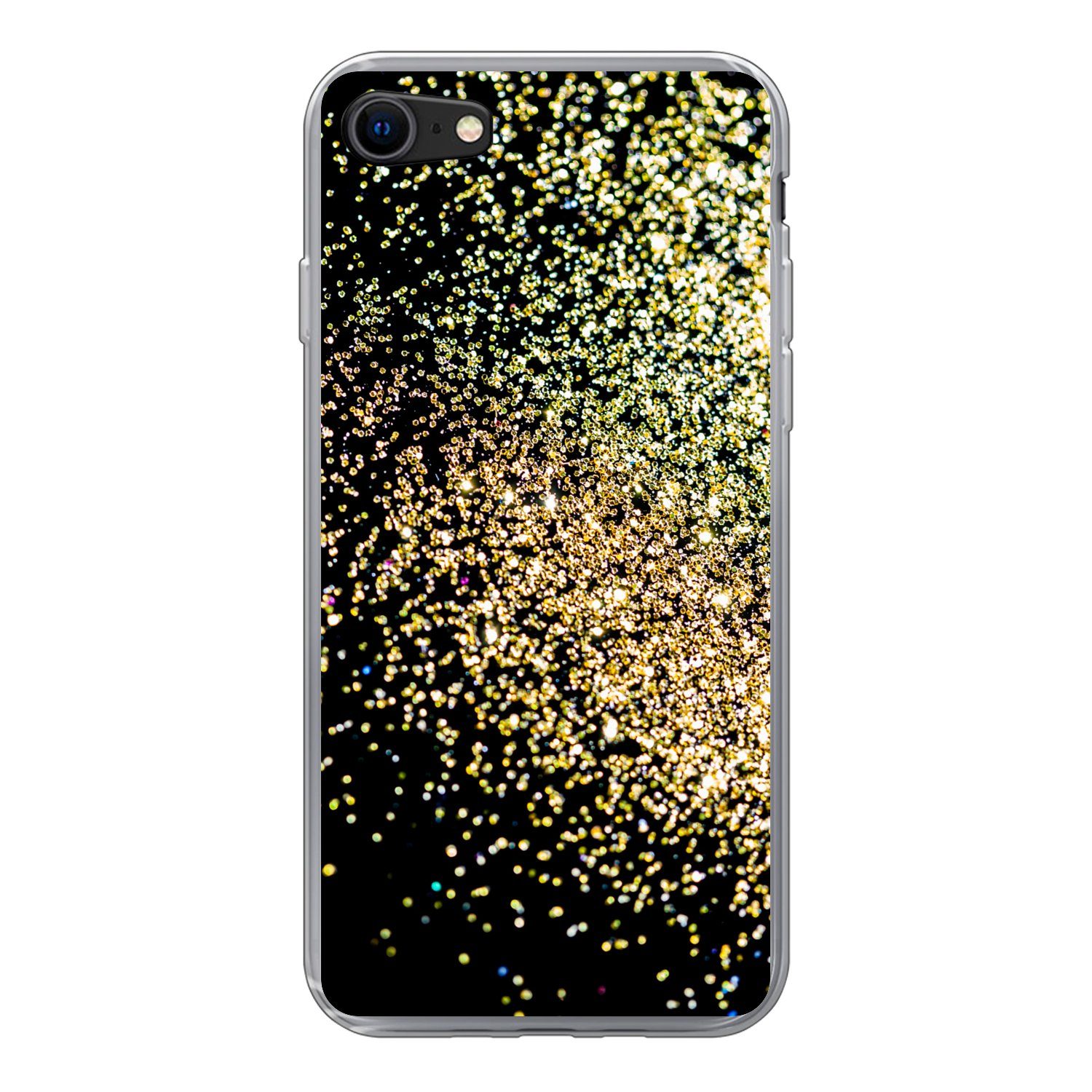 MuchoWow Handyhülle für Apple iPhone 7 Luxus - Glitzer - Gold - Design - Schwarz, Smartphone-Bumper, Print, Handy Schutzhülle Dünn