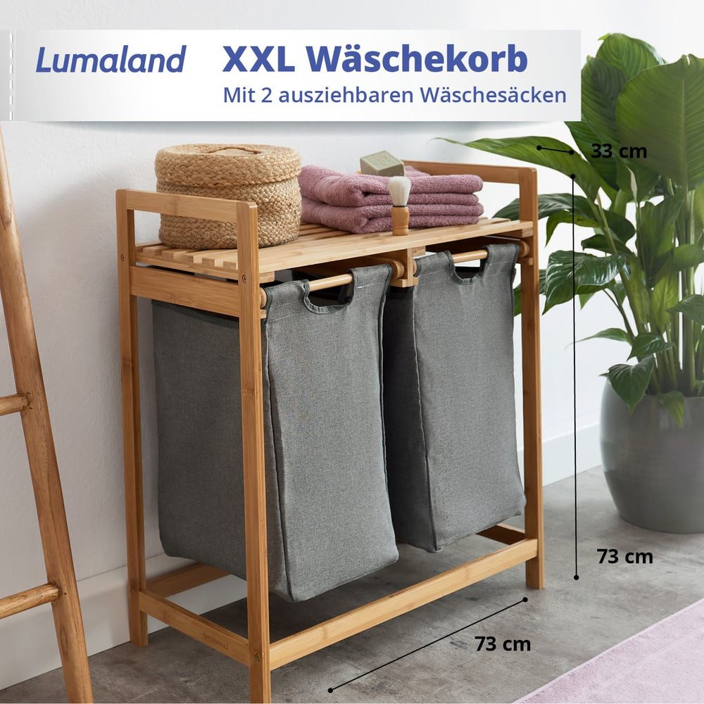 Lumaland Ausziehwäschekorb Bambus mit 2 ausziehbaren günstig online kaufen