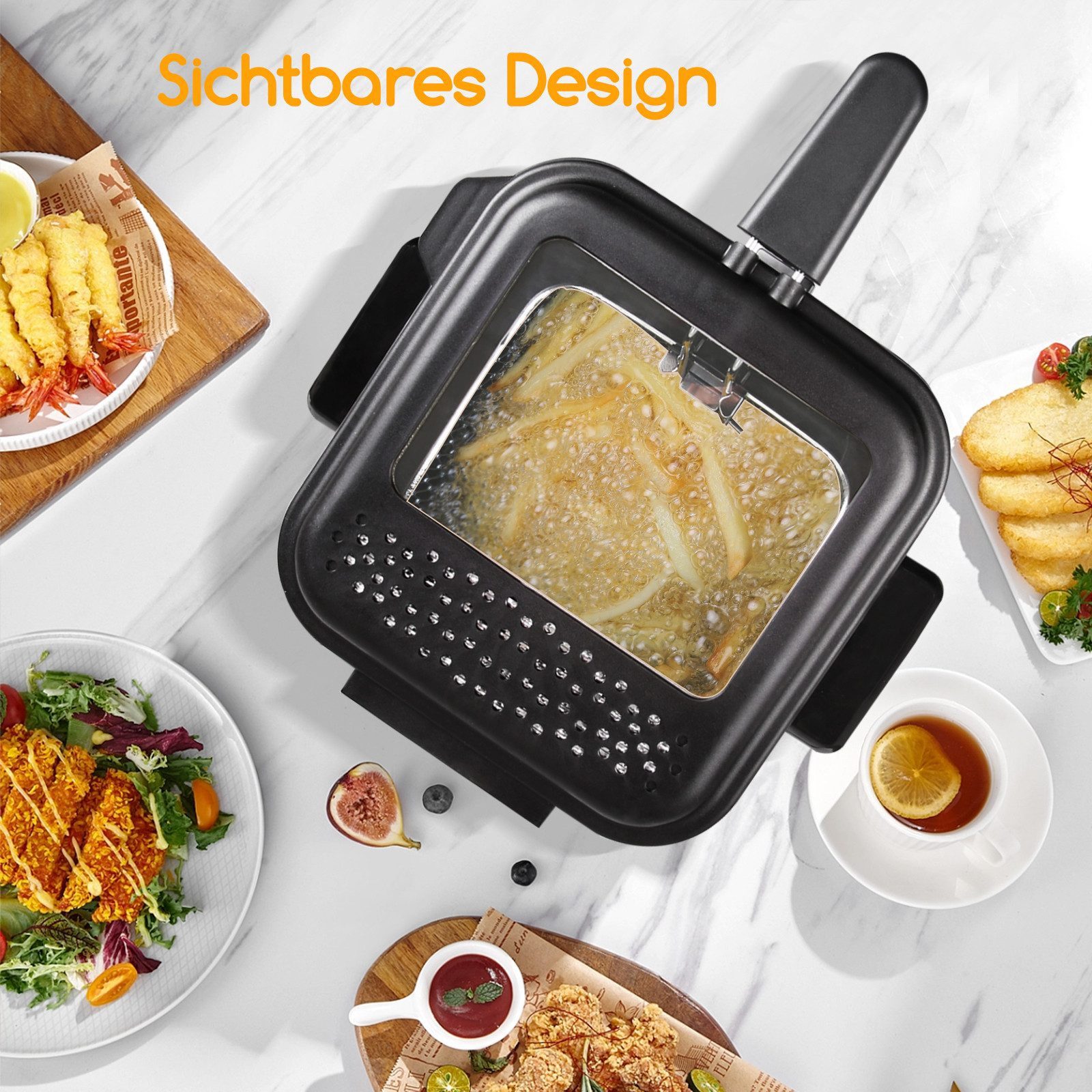 Aigostar Fritteuse Mini Fritteuse, Temperaturkontrolle, Edelstahl 1,5 L,1000W Fries