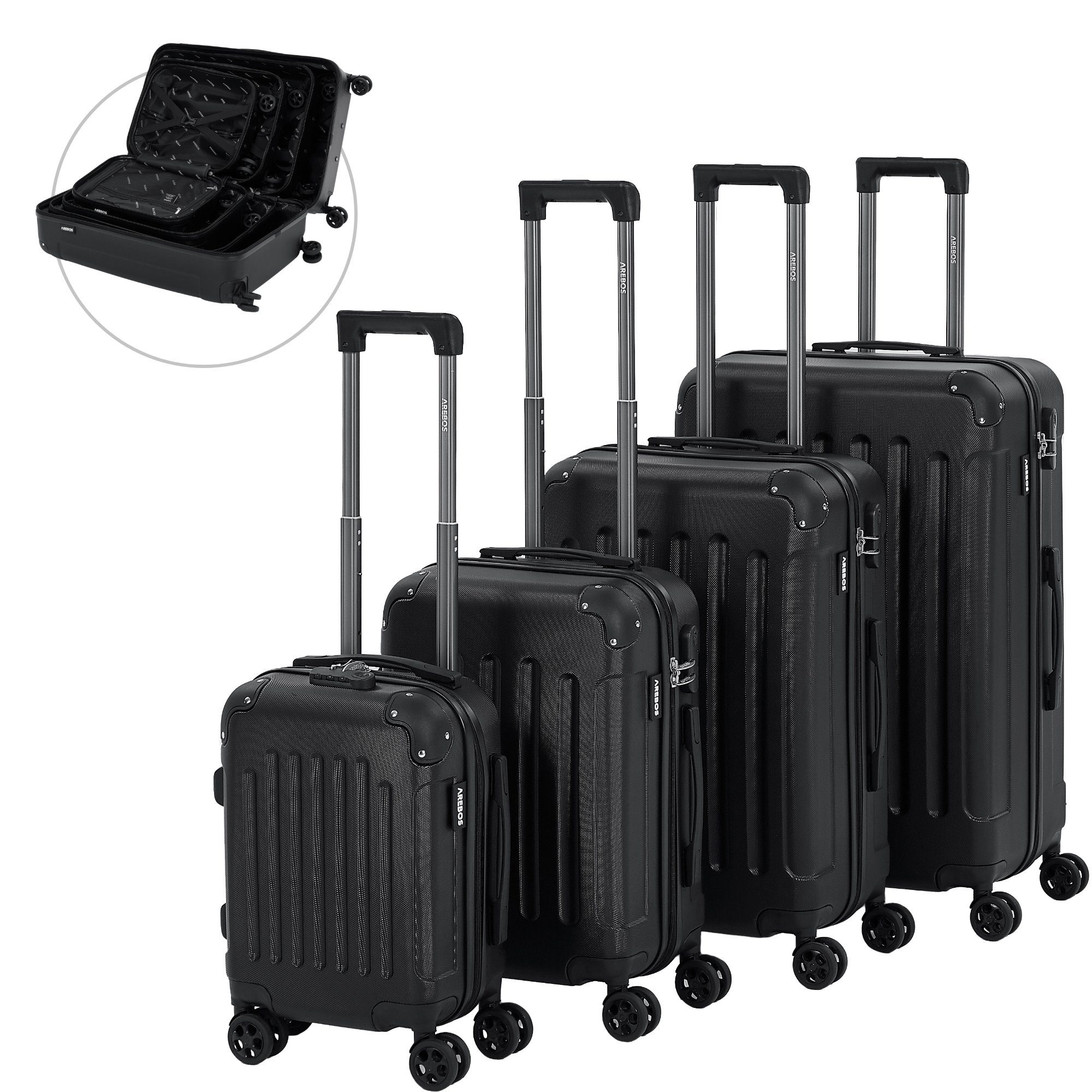 Arebos Kofferset Reisekoffer 4er Set Hartschalen Koffer Trolley S-M-L-XL-Set, 4 Rollen