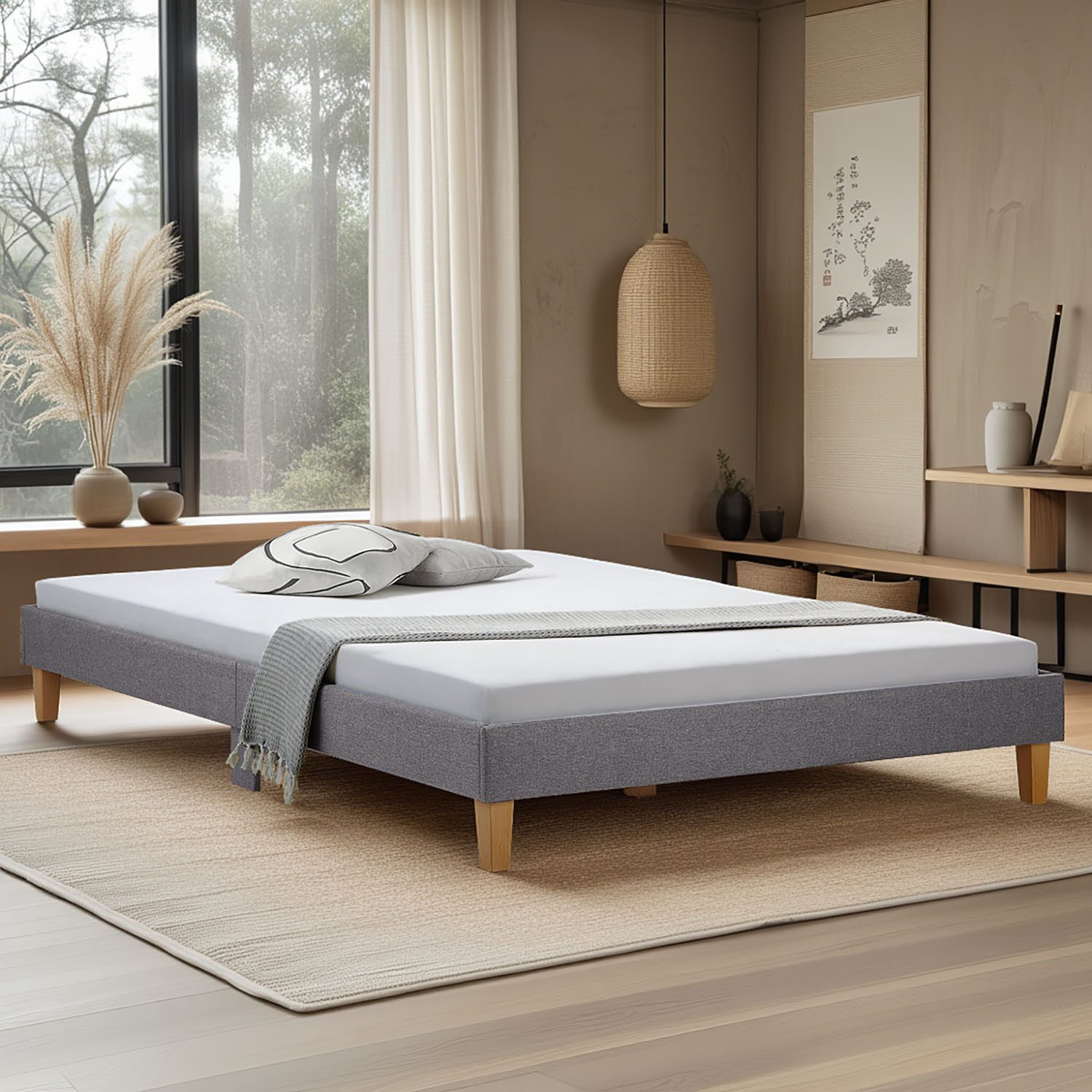 Homestyle4u Polsterbett 120x200 Doppelbett Grau Bett ohne Kopfteil (Komplett-Set mit Lattenrost, Matratze mit OEKO-TEX® Standard 100), Bettgestell