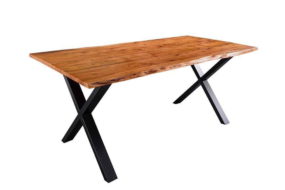 riess-ambiente Baumkantentisch MAMMUT 160cm braun/schwarz - Akazie, Massivholz, X-Gestell, Baumkante (Einzelartikel, 1-St), Industrial Design & bis zu 6 Personen – ideal für Dein Loft-Esszimmer