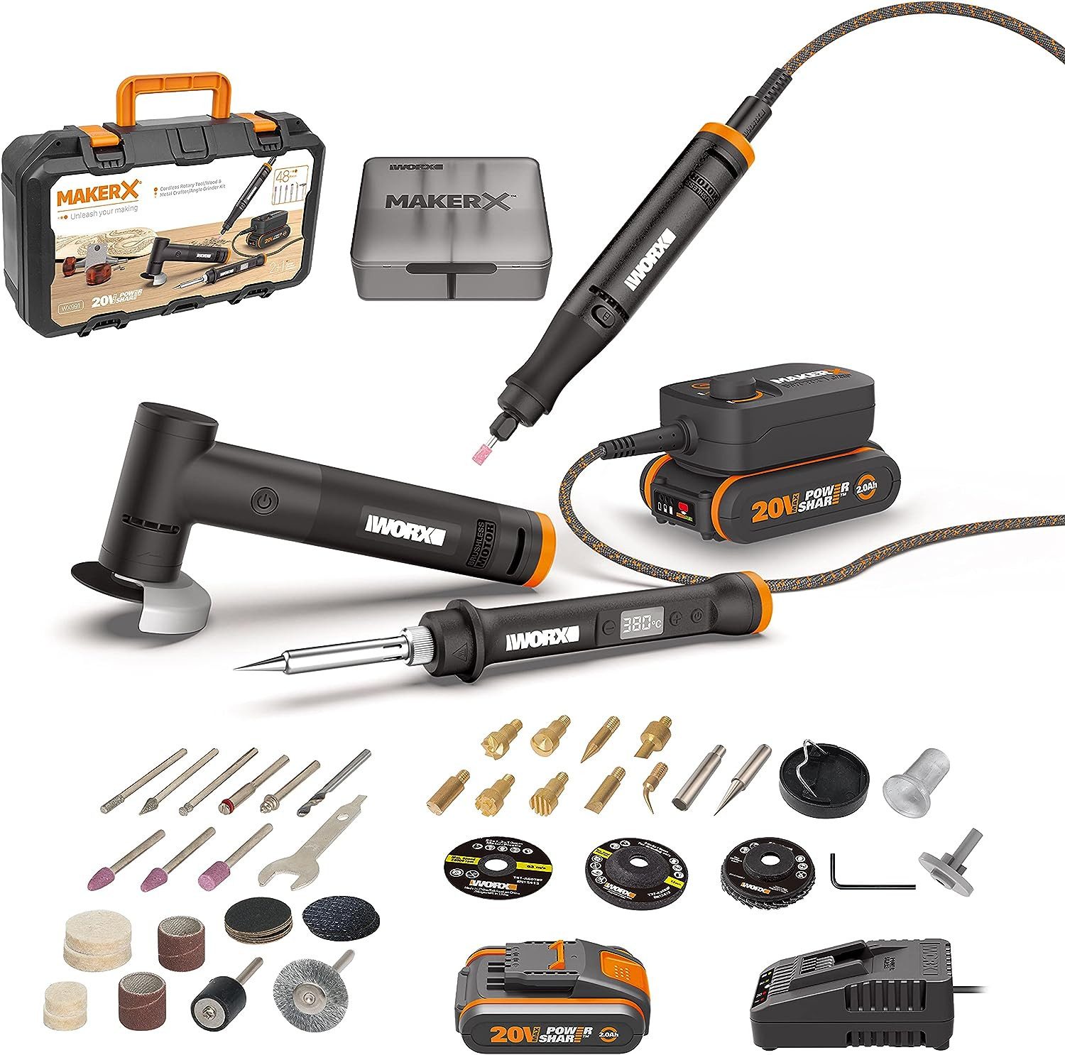 Worx Multitool Worx MakerX Kombi-Set WX991 20V Drehwerkzeug/Holz, Metall, (48 St)